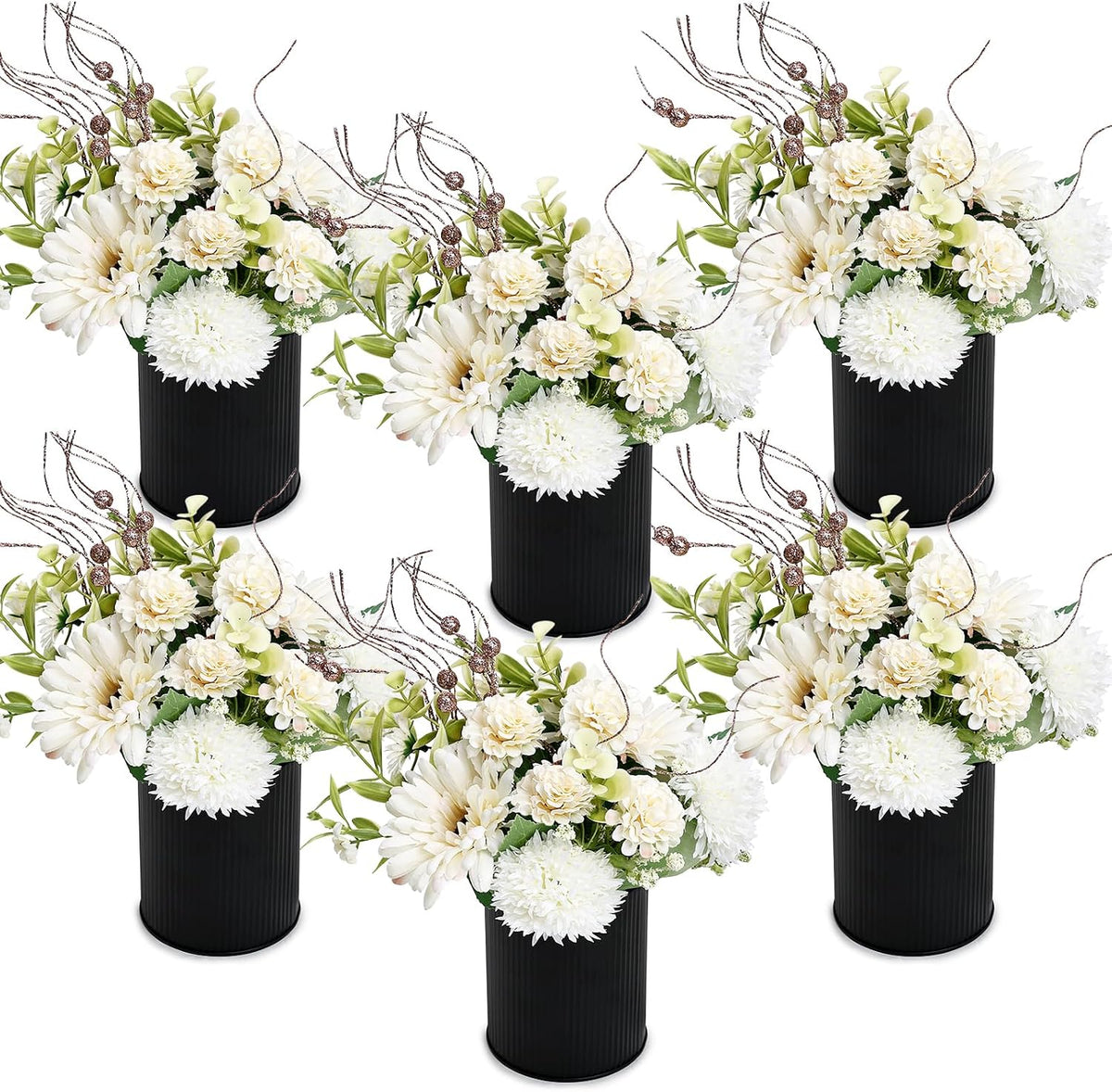 Ivory White & Rose Gold Flower Table Centerpieces, Set of 6