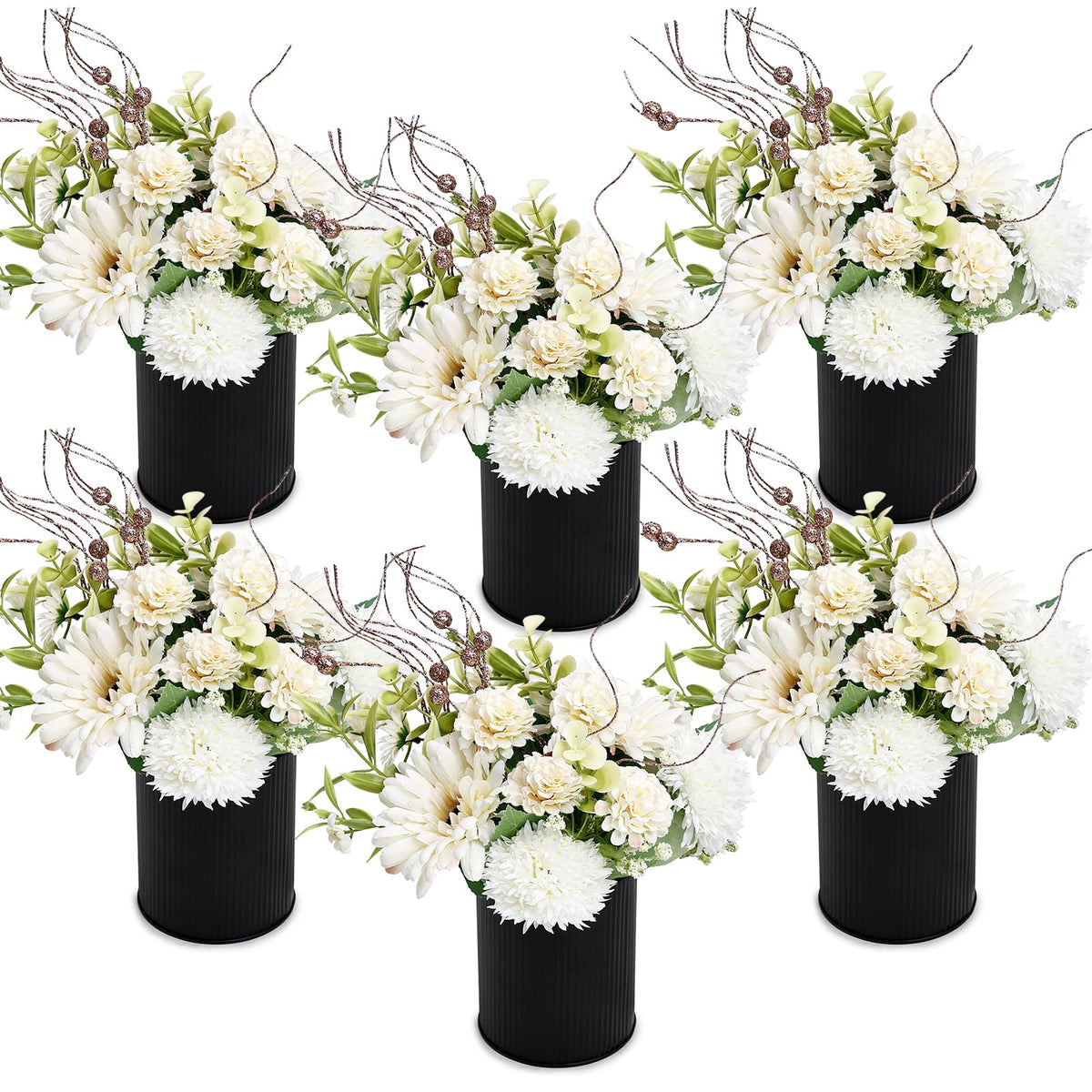 Ivory White & Rose Gold Flower Table Centerpieces, Set of 6
