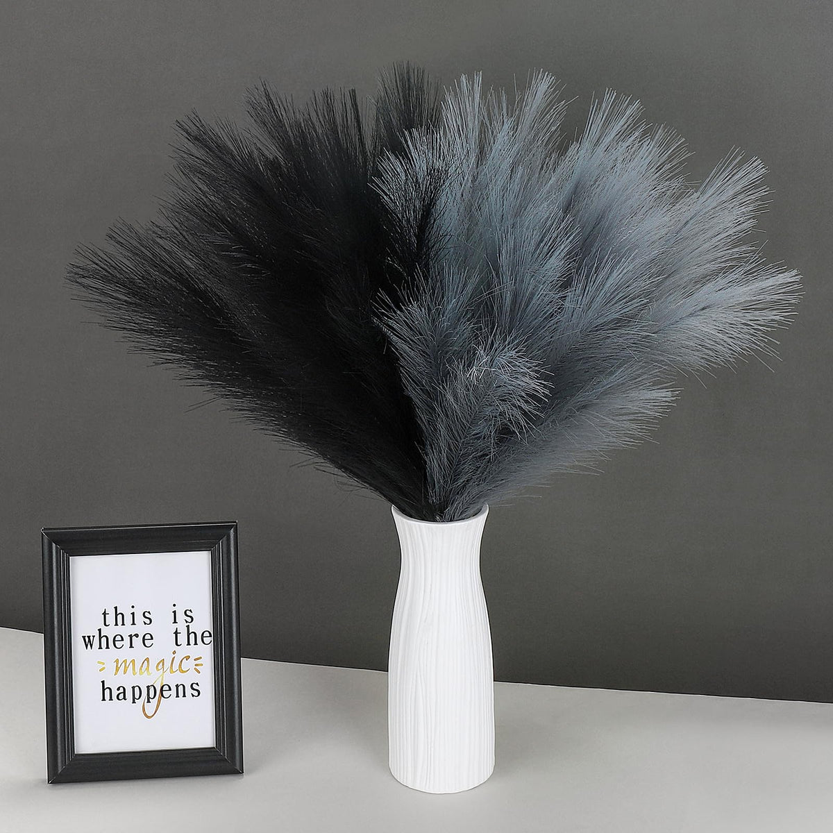 SeptCat 30 Pcs Pampas Grass Decor 21.7" Fluffy Faux Short Brown Pampas Grass Artificial Small Pompas Grass Flower Vase Filler for Home Wedding Living Room Wall Party Decoration
