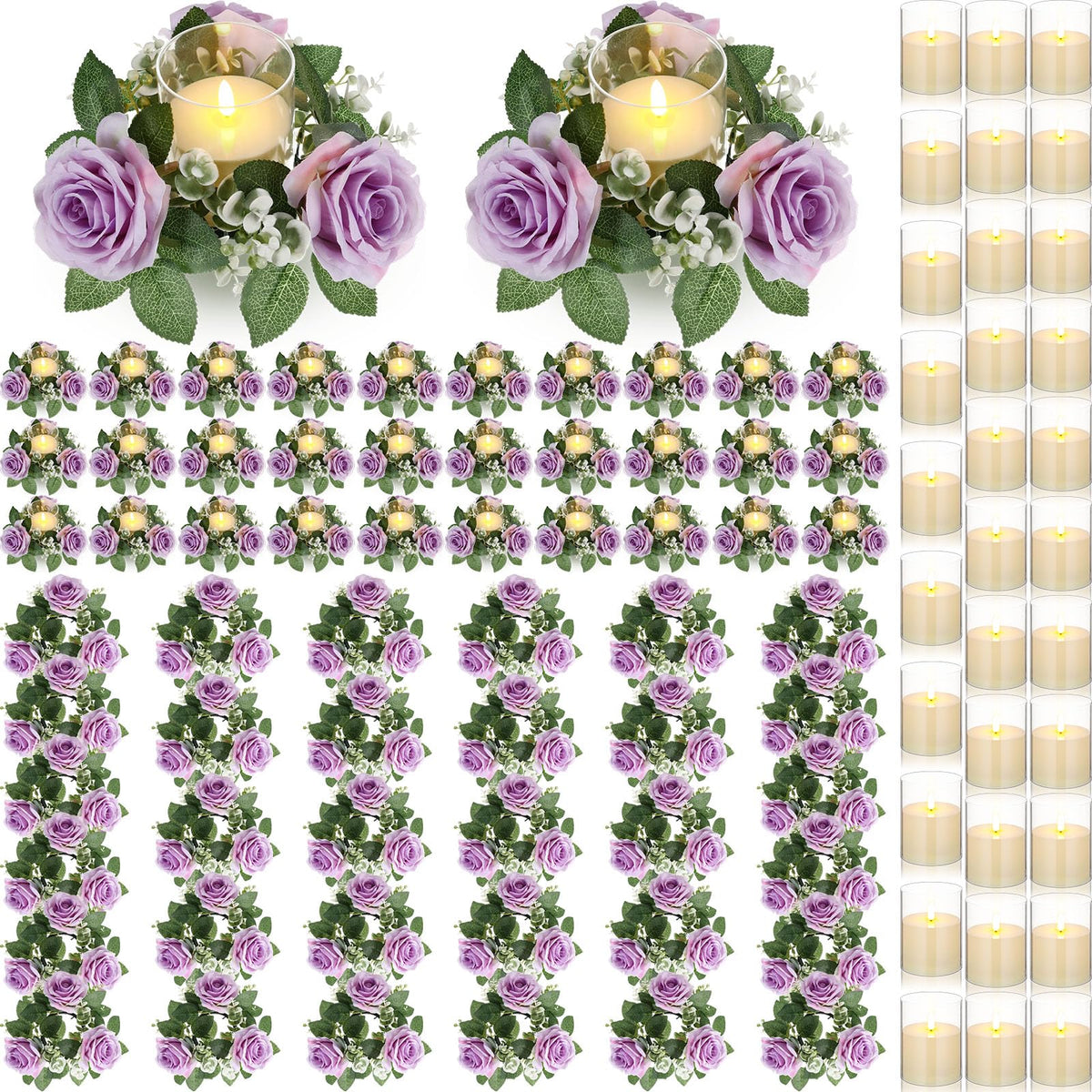 Yunlly 12 Pcs Rose Candle Rings with Candles Sets, White
