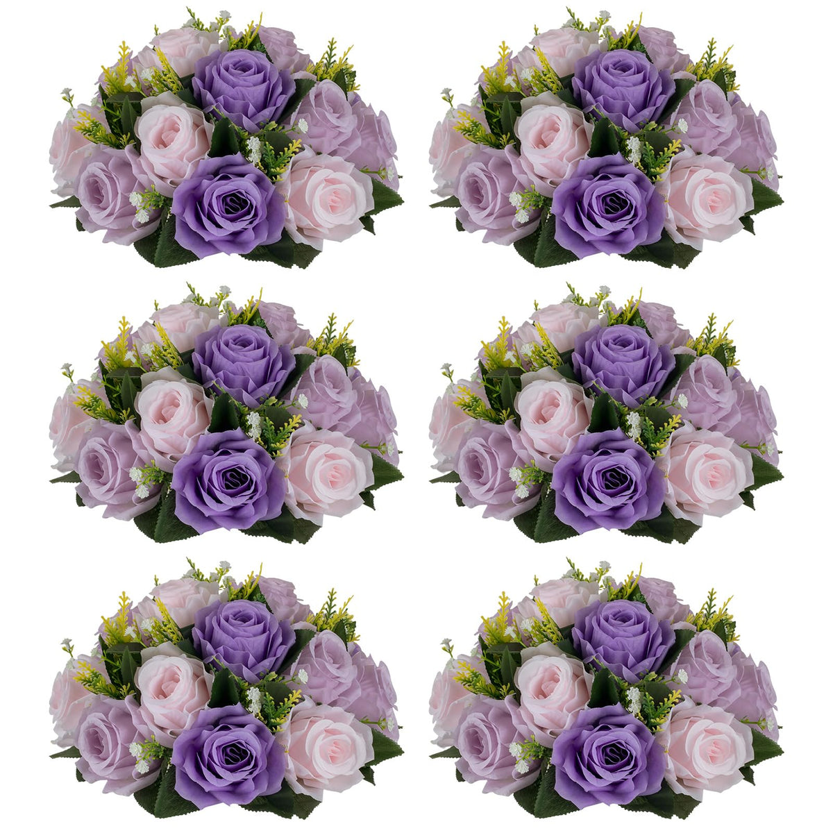 Nuptio Artificial Flower Centrepieces for Tables - 6 Pcs Burgundy & Dusty Rose & Creamy White Fake Flowers Roses Balls 9.5in Diam - Silk Faux Rose Arrangement for Wedding Party Centerpiece Table Decor
