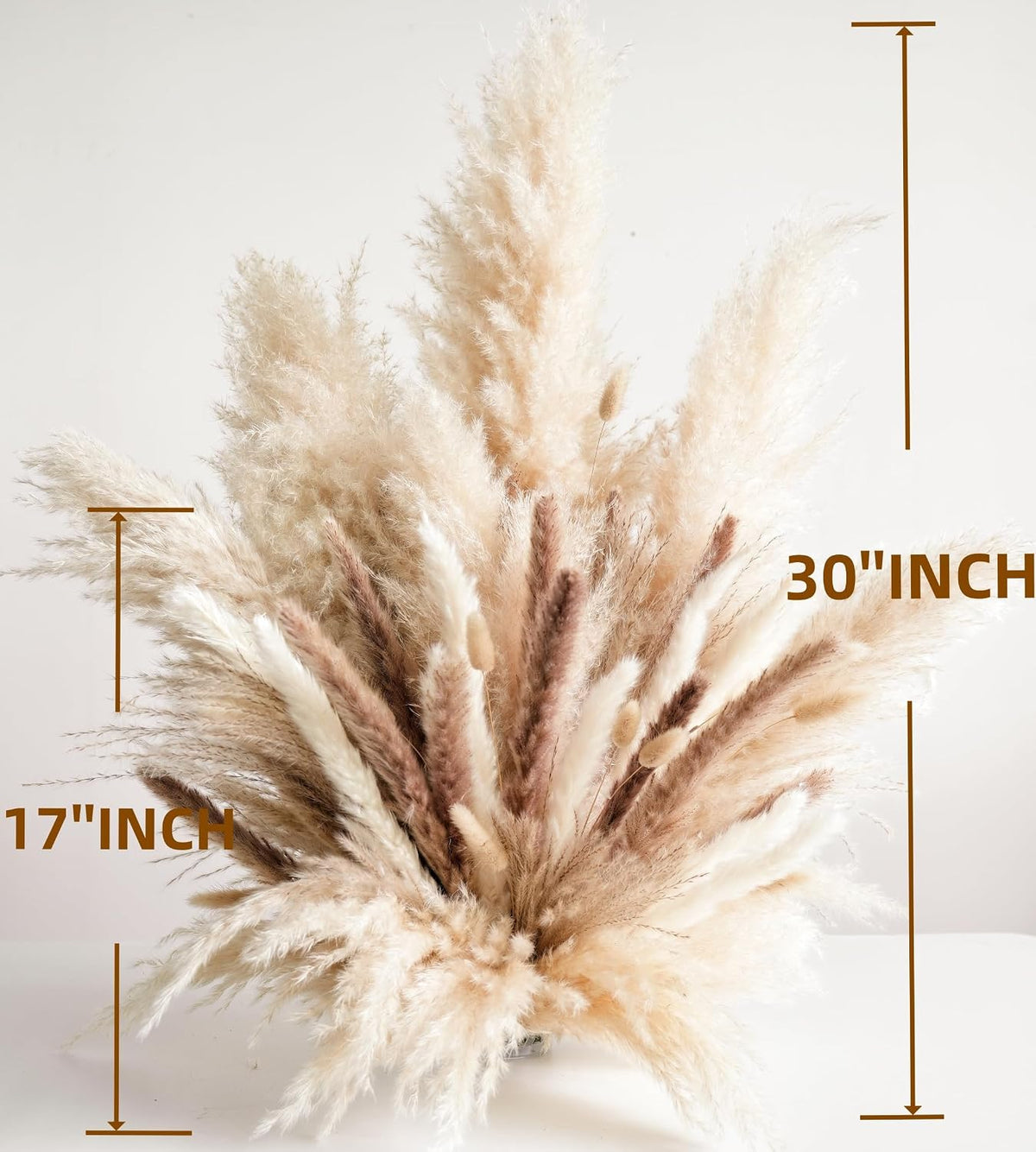 Decorative Tall Pampas Grass for Floor Vase – Premium Large Pampas Grass Decor Tall, 17"-40" Pampas Grass Stems, Dried Pampas Grass Decor Tall, Natural Pampas Grass with Beige Decor and Boho Feathers