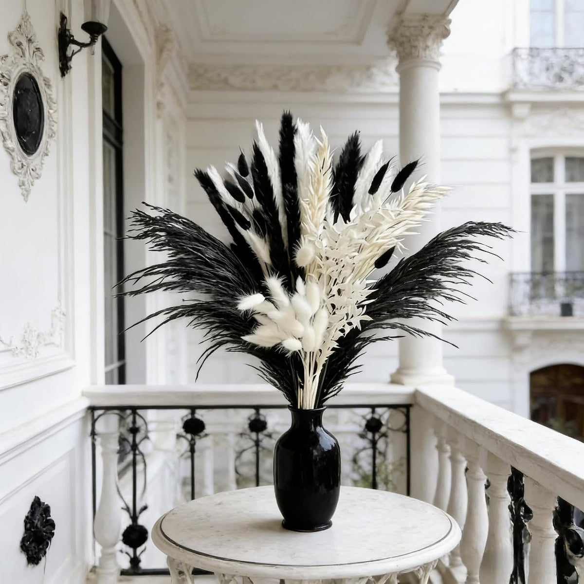 Black and White Pampa Grass Dried Flowers 50Pcs