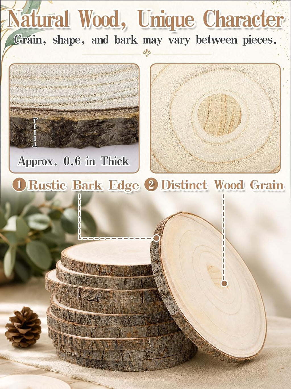 Alphatool 10Set Eucalyptus Wedding Centerpieces for Tables with Wood Slices