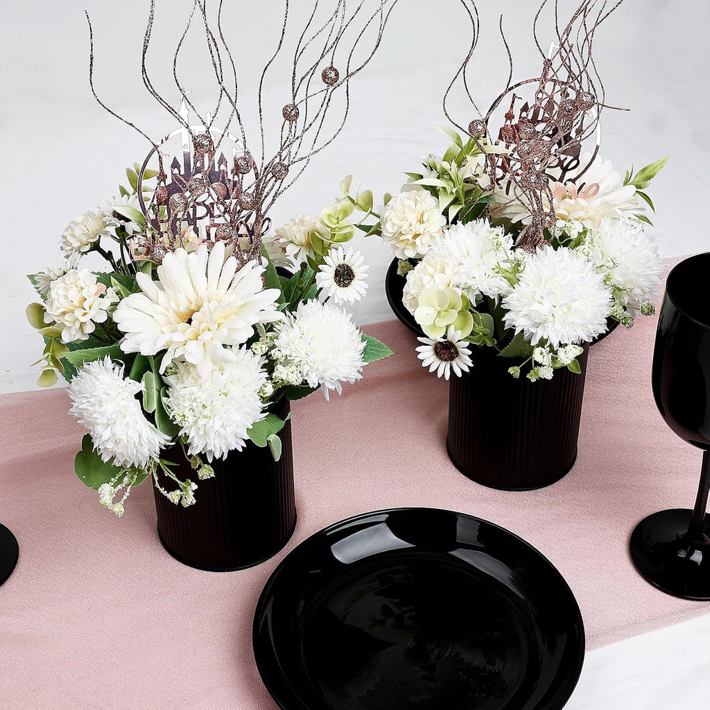 Ivory White & Rose Gold Flower Table Centerpieces, Set of 6
