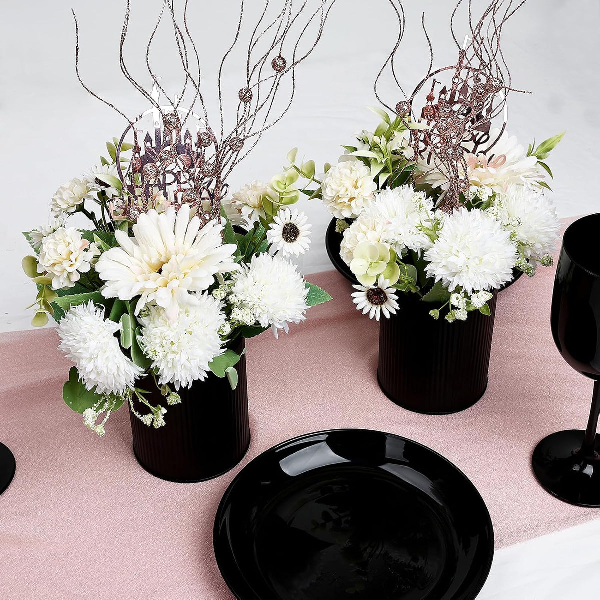 Ivory White & Rose Gold Flower Table Centerpieces, Set of 6