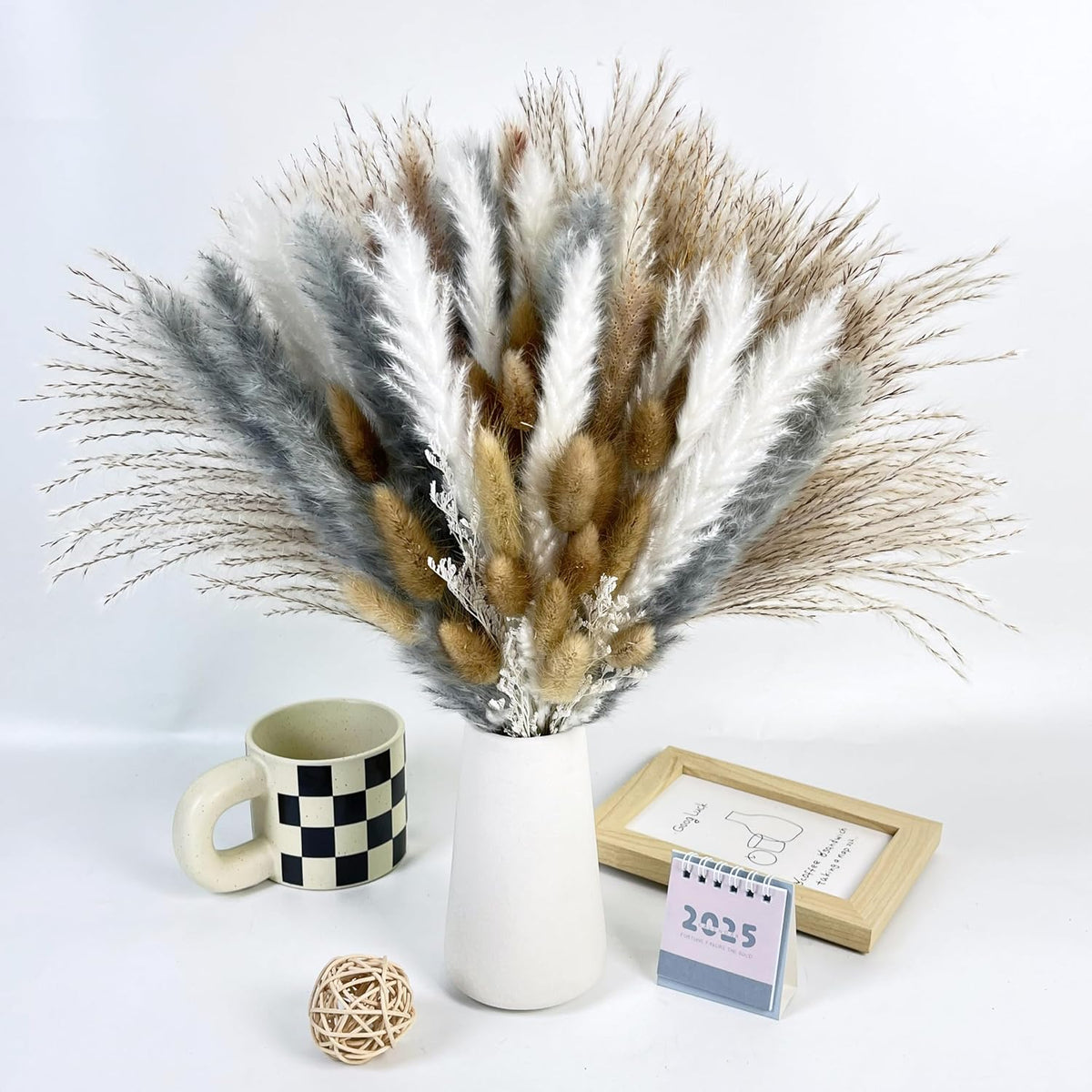 Natural Dried Flower Bouquet - 17" Boho Style Mixed Pampas Grass