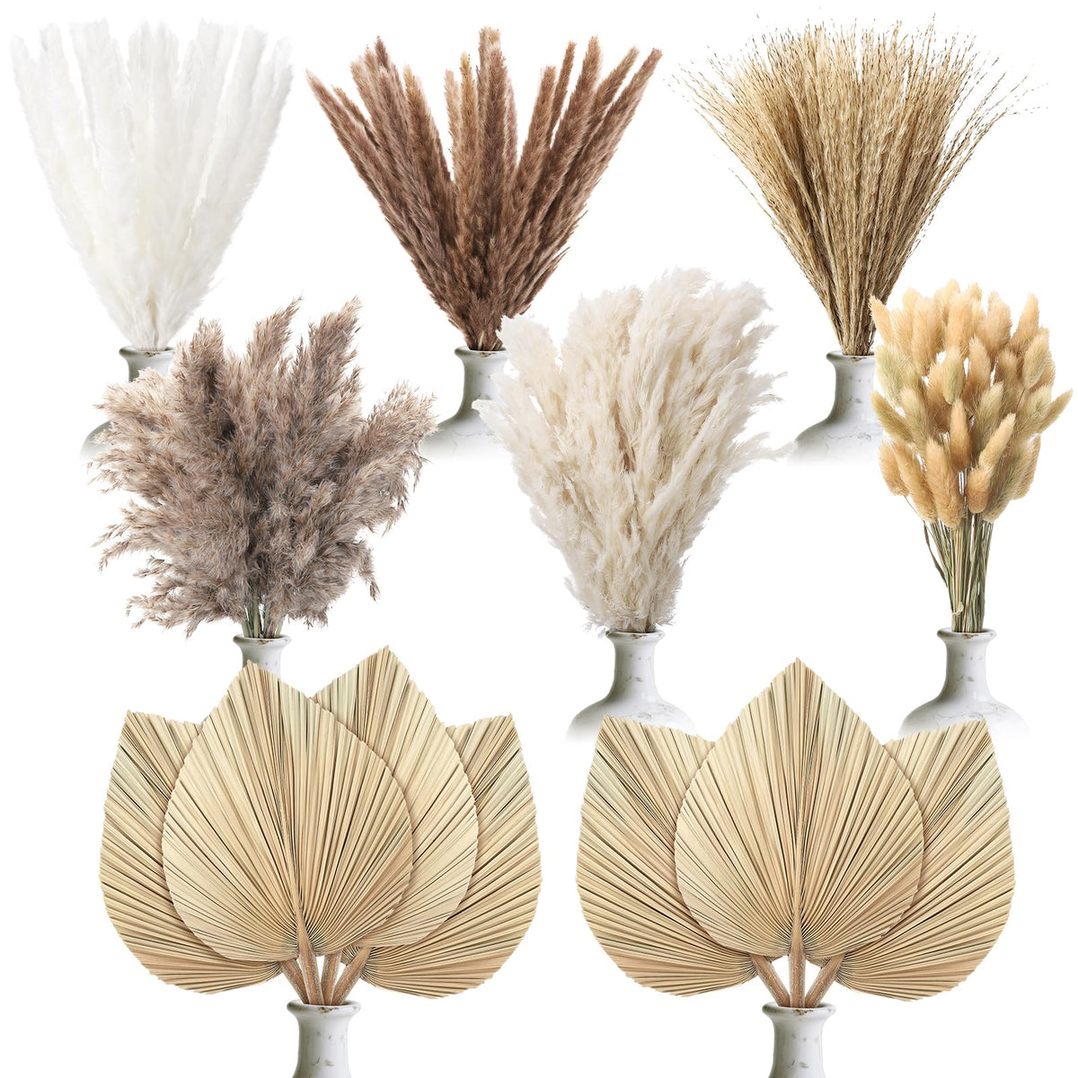 105 Pcs Boho Dried Pampas Grass Decor Bulk