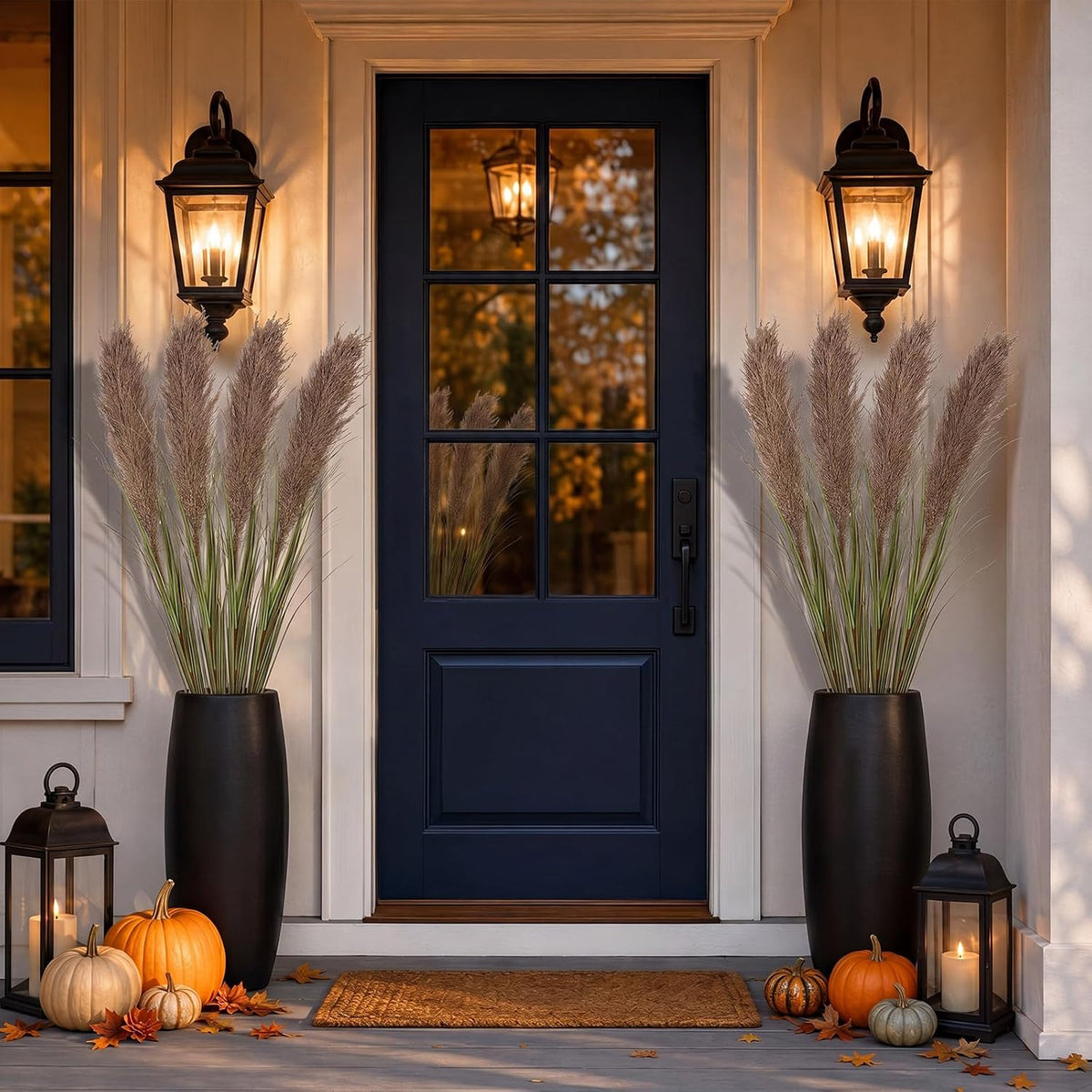 Wavwavw 4 Stem 4ft Artificial Pampas Grass Tall Reed Grass Decor,Green Grey