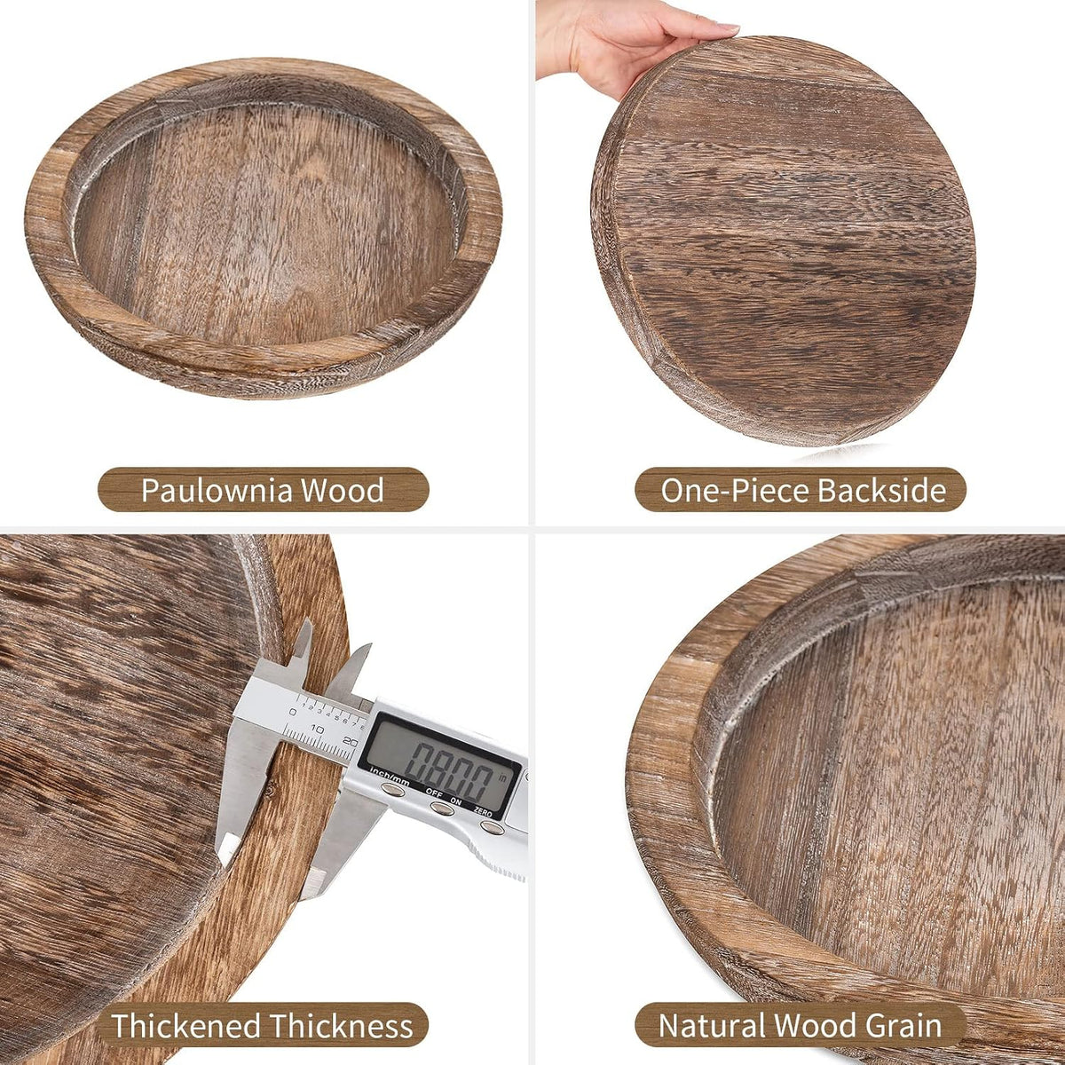 Hanobe Wooden Tray for Coffee Table, Decorative Round Candle Holder Plate
