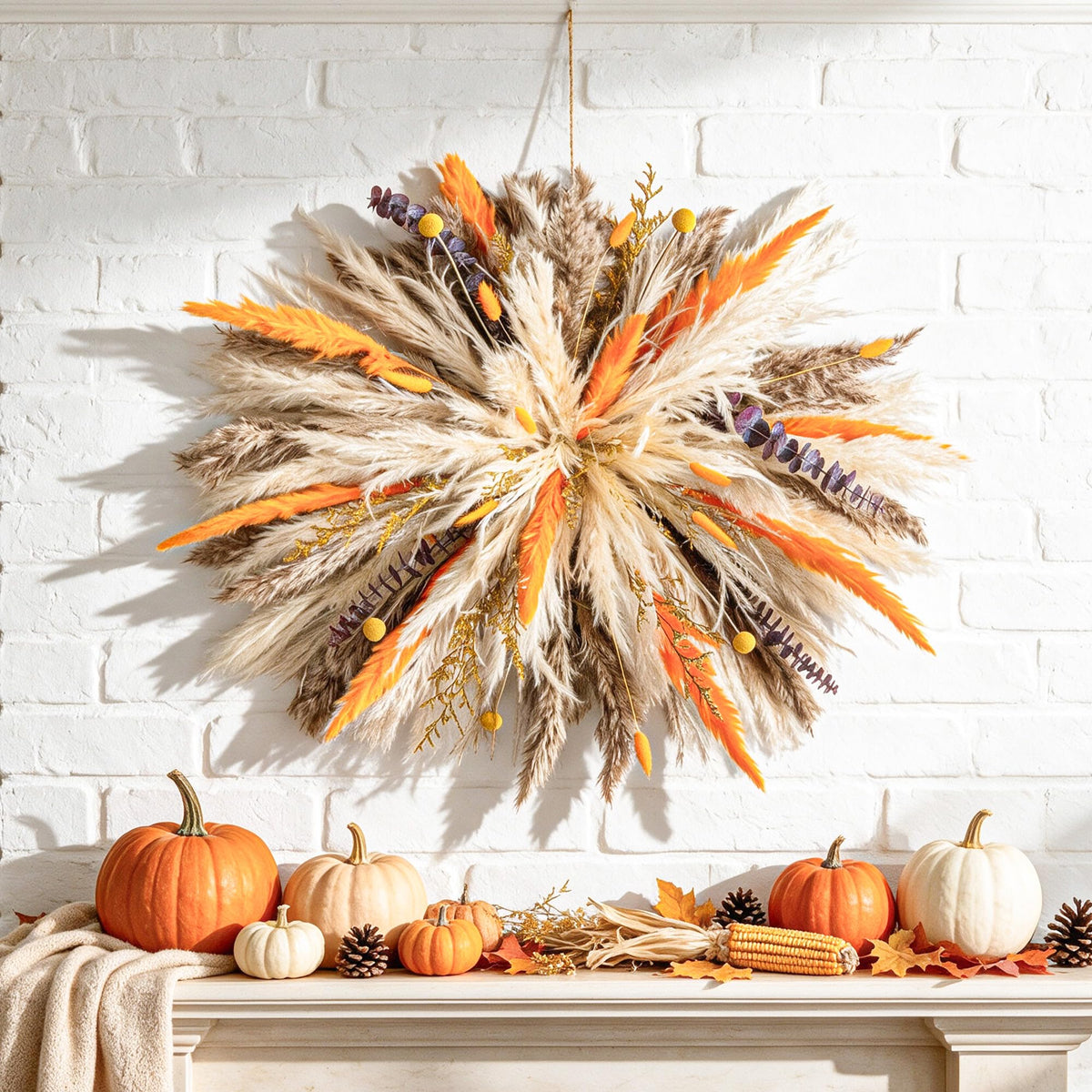 Fluffy Boho Wall Decor - DIY Pampas Grass Kits,Need to Assemble,Decorative Pampas Cloud,Mirror Decorative,for Entryway Bedroom Living Room Bathroom House Warming Gifts New Home Essential