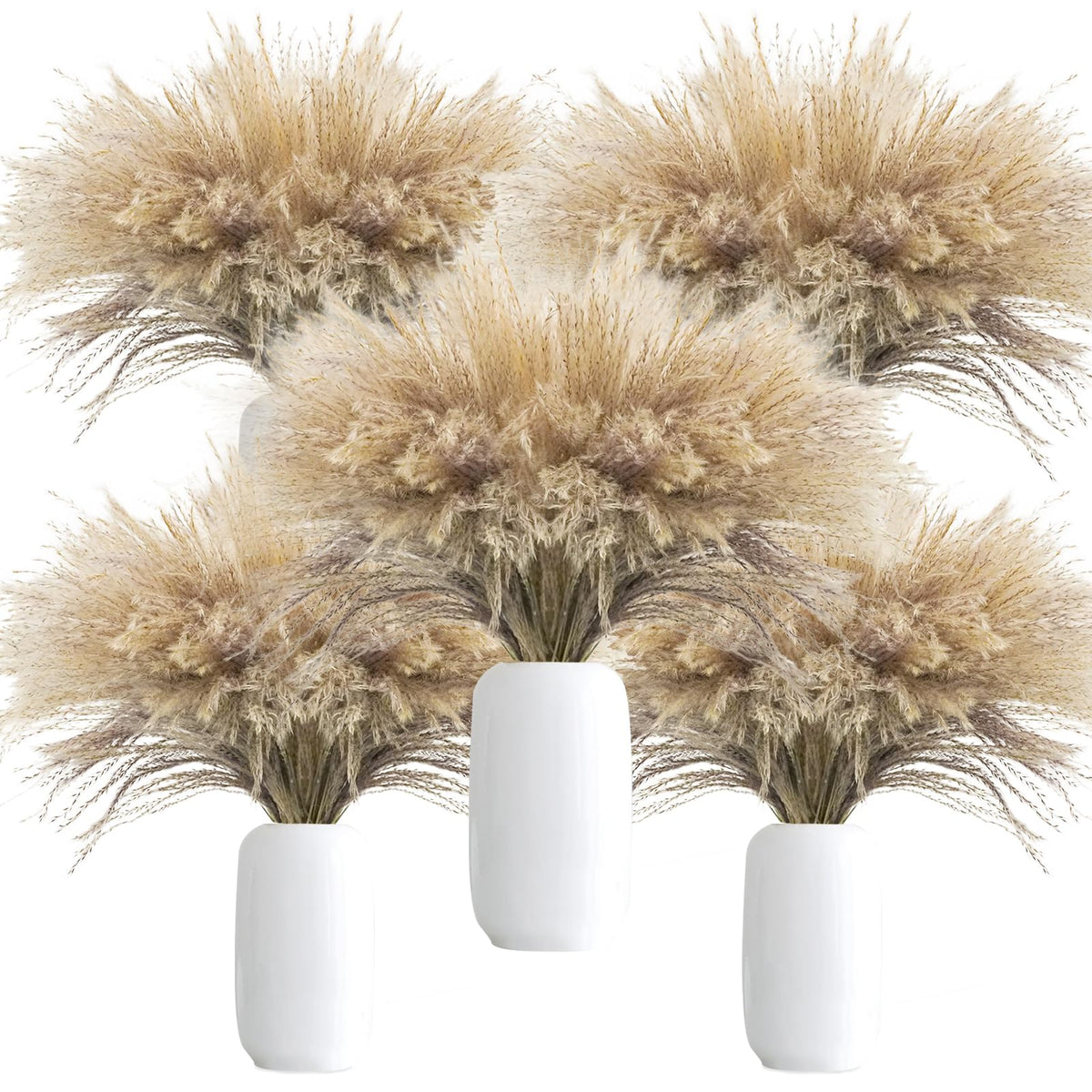 Uieke 100Pcs Natural Dried Pampas Grass Plume 17inch Tall Dried Flowers Large Faux Reed Artificial Plants for Wedding Flower Arrangements Farmhouse Wreath Door Centerpiece Home Décor Brown