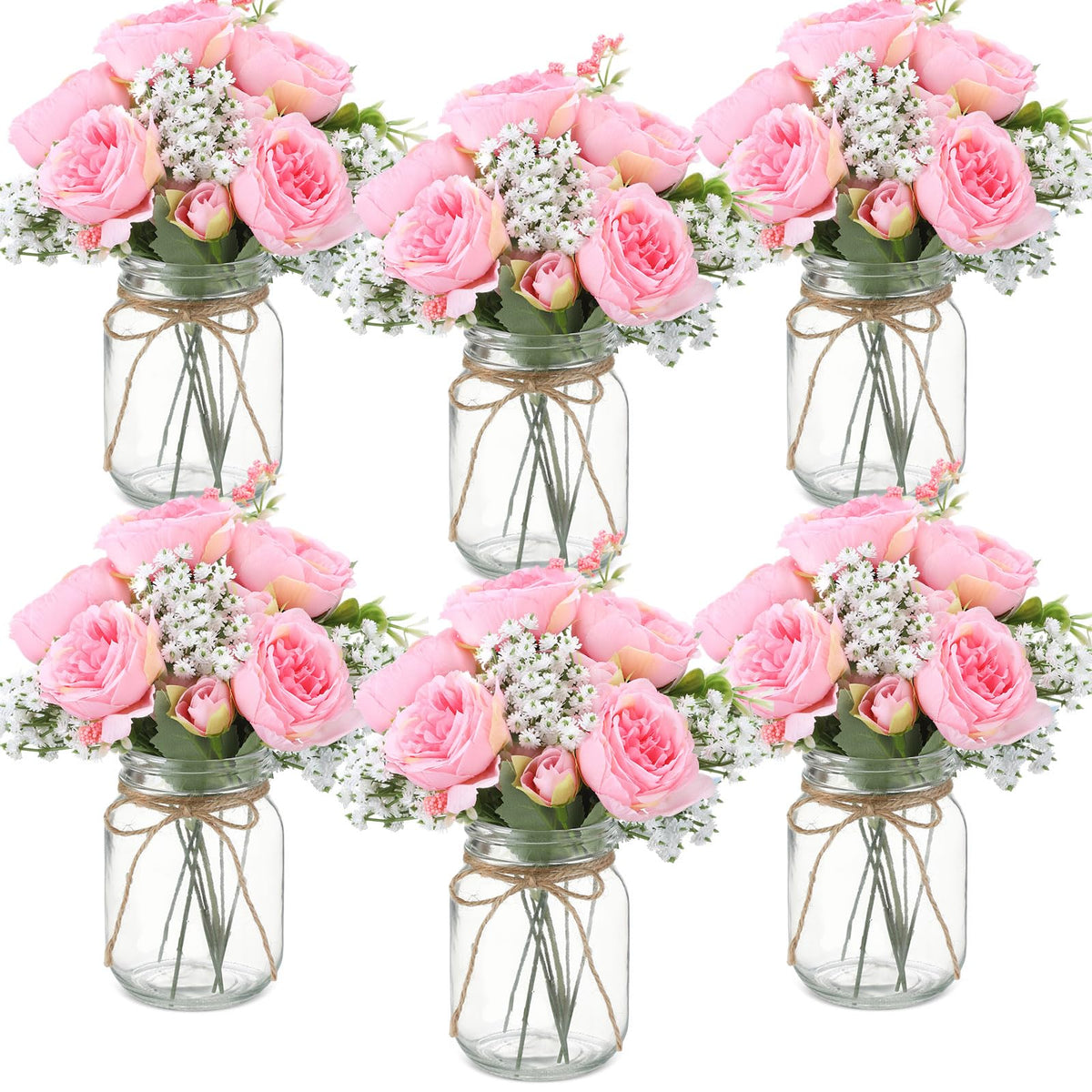 Zeyune 12 Sets Mason Jar Flowers Centerpiece Table Decorations,Green
