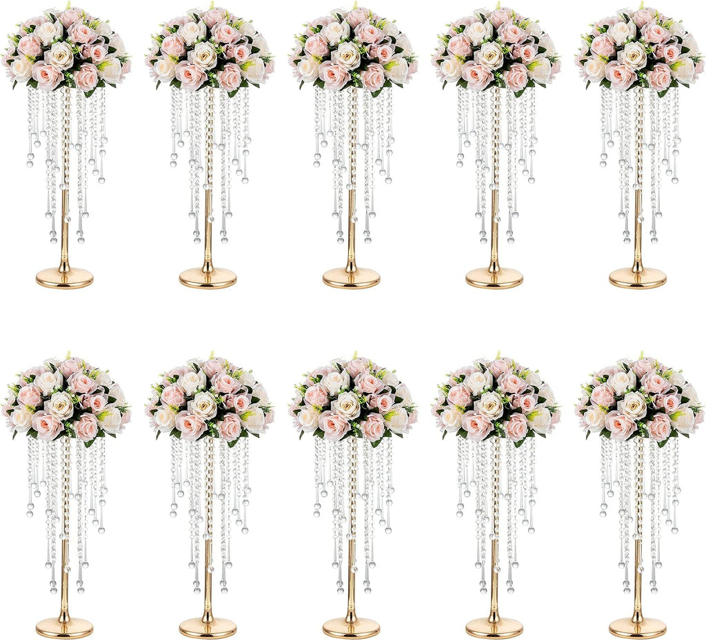 NUPTIO Tall Gold Centerpiece for Table, Metal, 21.7", 10 Pcs