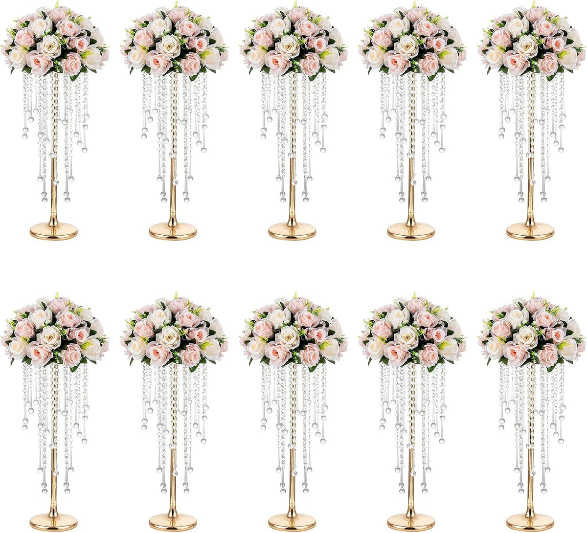 NUPTIO Tall Gold Centerpiece for Table, Metal, 21.7", 10 Pcs