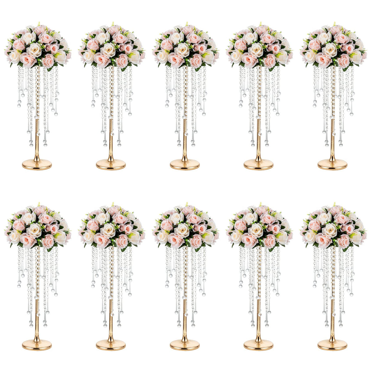 NUPTIO Tall Gold Centerpiece for Table, Metal, 21.7", 10 Pcs