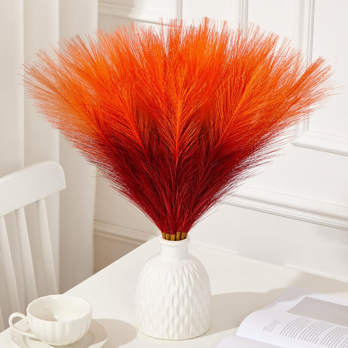 Serwalin 6PCS 17.7 Inch Black Pampas Grass Decor Gothic Feather Vase Filler