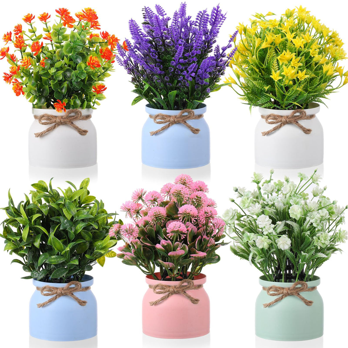 Cindeer 8 Pcs Large Artificial Potted Flowers Fake Potted Plants for Home