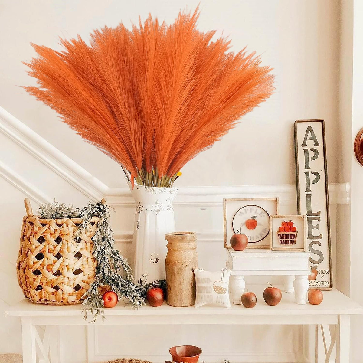 obbsie 50PCS Burnt Orange Faux Pampas Grass Decor, 21.6" Fluffy Vase Filler