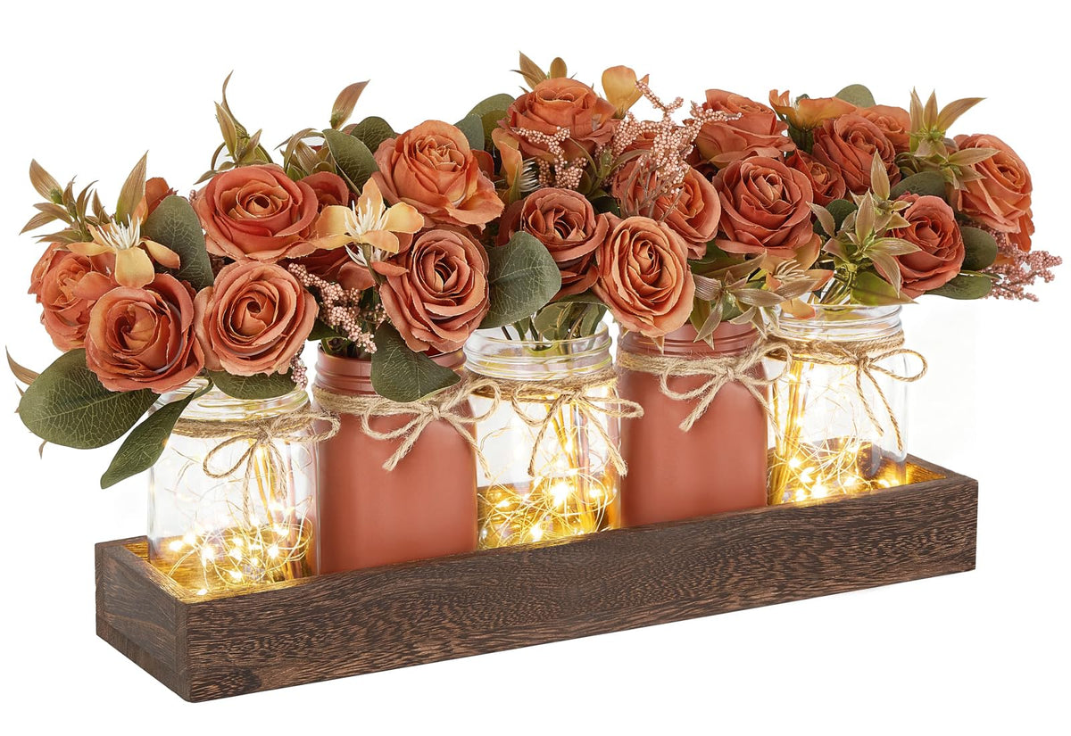 Mkono Fall Centerpieces for Tables Dining Room Decor with Mason Jar Lights