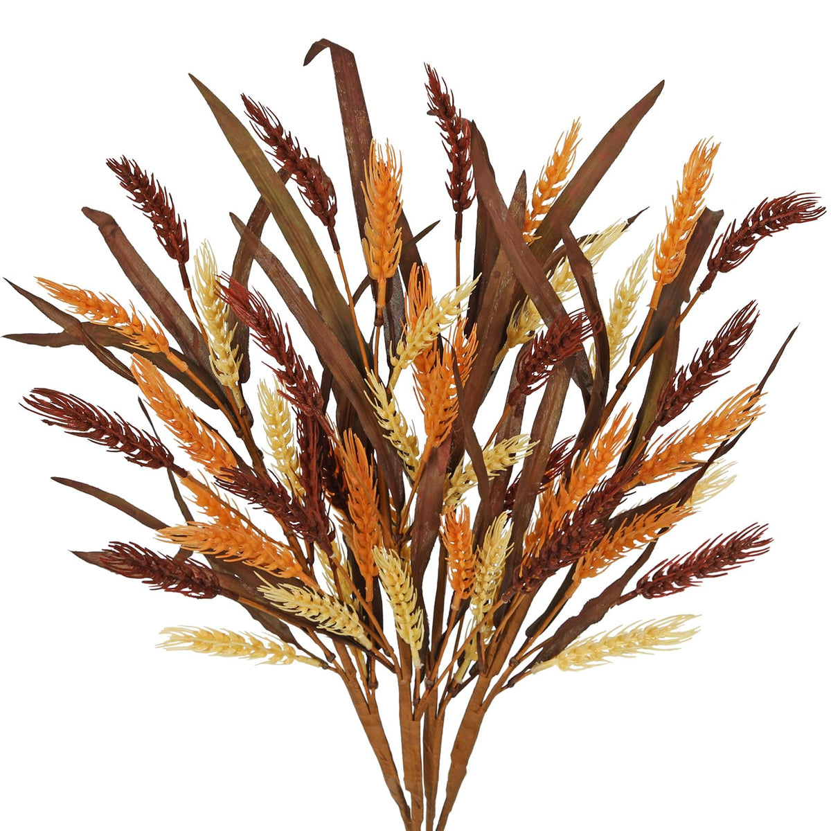 Hollyone 4Pcs Fall Stems Artificial Wheat Stalks 24.8inch Fall Floral Stems Wheat Stalks Bundle Arrangement Pampas Grass Flowers Bouquet Boho Decor for Harvest DIY Thanksgiving Farmhouse Decor Orange