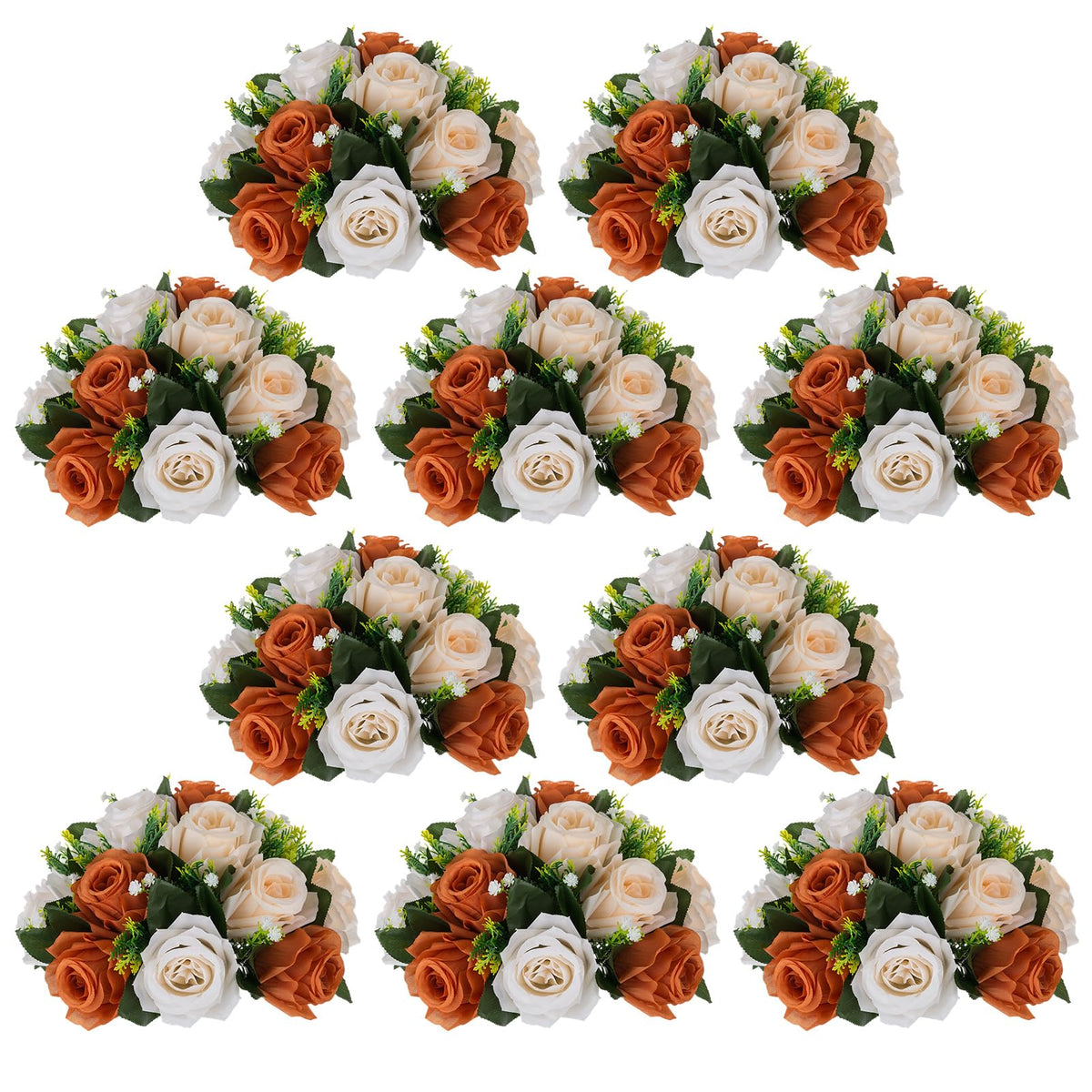 Nuptio Artificial Flower Centrepieces for Tables - 6 Pcs Burgundy & Dusty Rose & Creamy White Fake Flowers Roses Balls 9.5in Diam - Silk Faux Rose Arrangement for Wedding Party Centerpiece Table Decor
