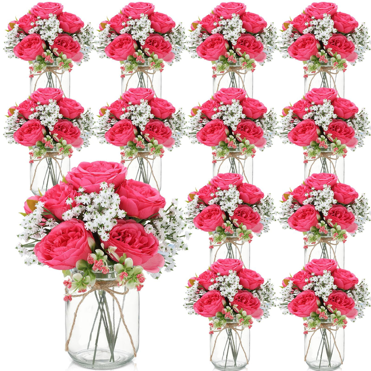 Zeyune 12 Sets Mason Jar Flowers Centerpiece Table Decorations,Green