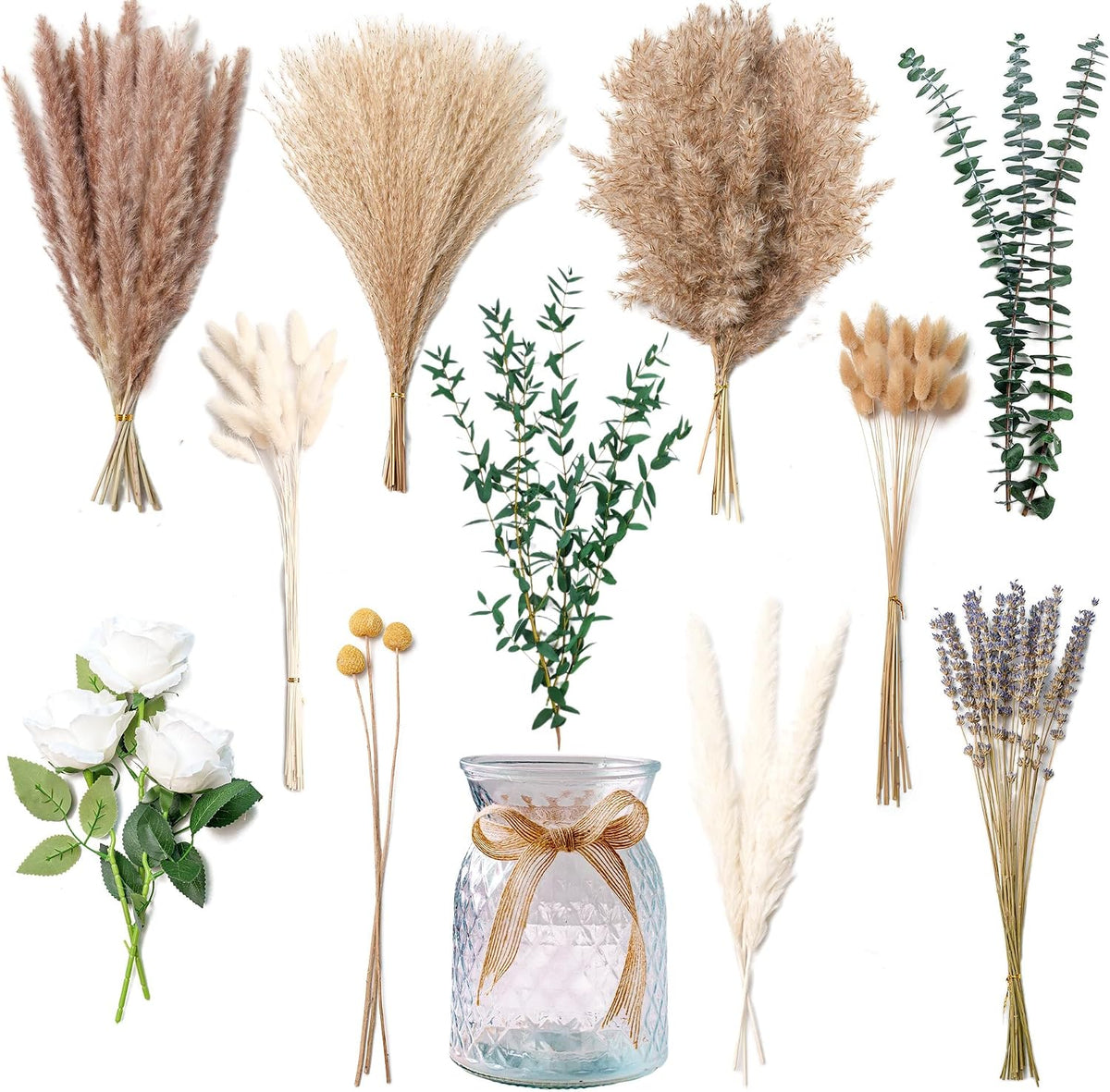 Faux Flower Arrangement with Vase, Center Pieces Decoration for Table, Pampas Grass Floral Décor, Thanksgiving & Christmas Coffee Table Decorations, Artificial Flowers in Vase, Centro de Mesa