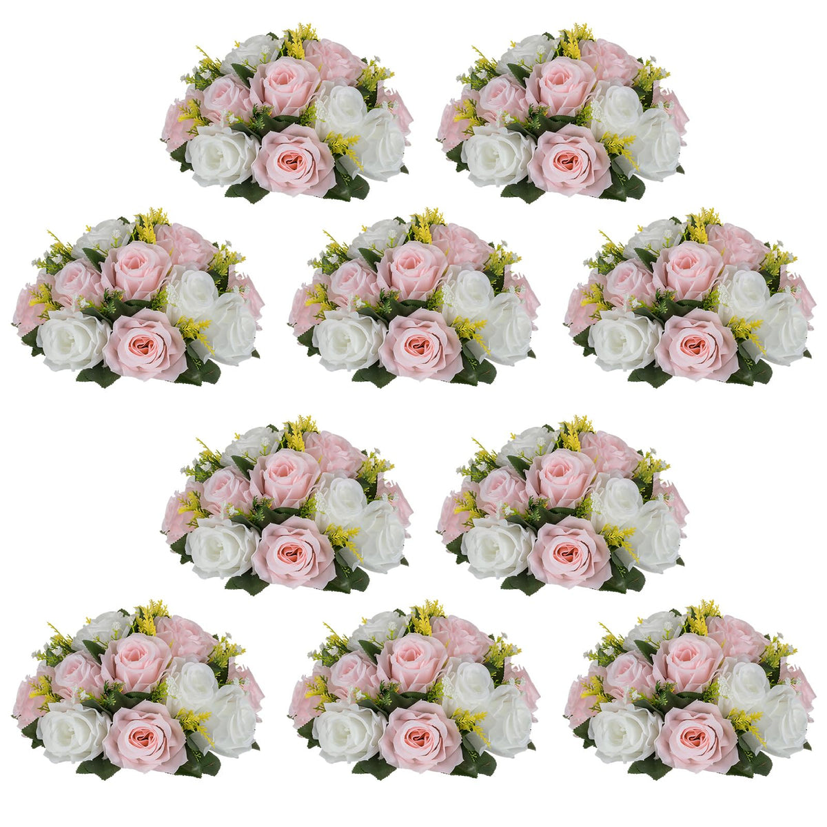 Nuptio Artificial Flower Centrepieces for Tables - 6 Pcs Burgundy & Dusty Rose & Creamy White Fake Flowers Roses Balls 9.5in Diam - Silk Faux Rose Arrangement for Wedding Party Centerpiece Table Decor