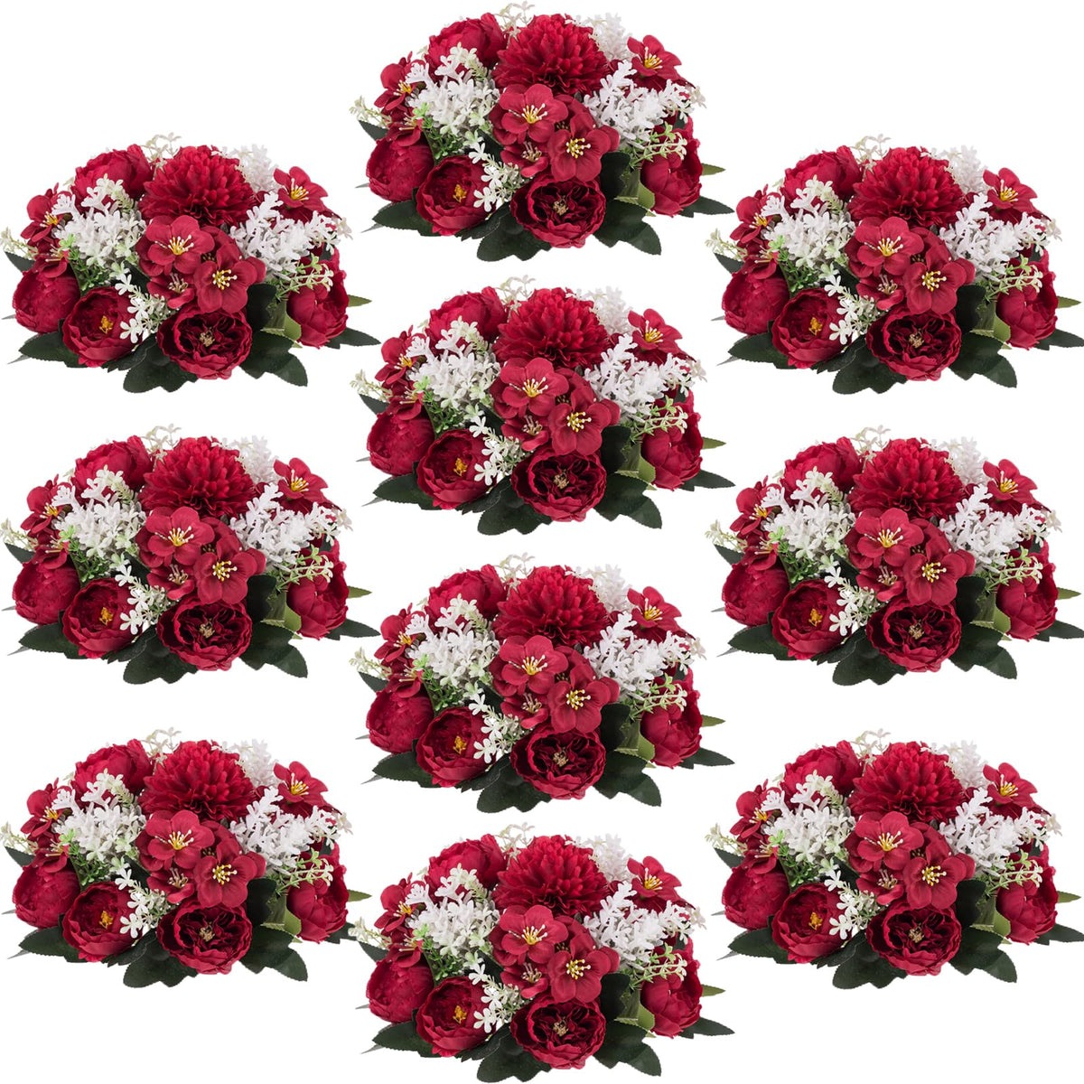 Flower Balls Centerpieces for Tables: White Silk Rose, 10Pcs