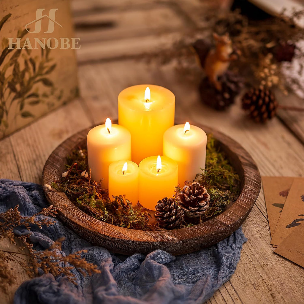 Hanobe Wooden Tray for Coffee Table, Decorative Round Candle Holder Plate