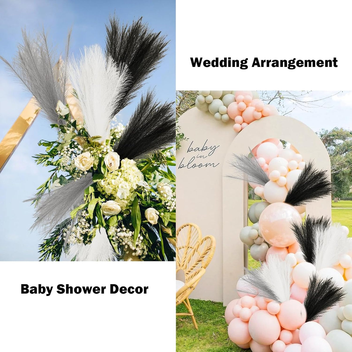 Agusbagli 30pcs Black Faux Pampas Grass Tall, 21.6in Artificial Colored Pompas Grass Short Fluffy Fake Pampas Stems Vase Filler Flower Arrangement for Home Wedding Centerpieces Boho Decor
