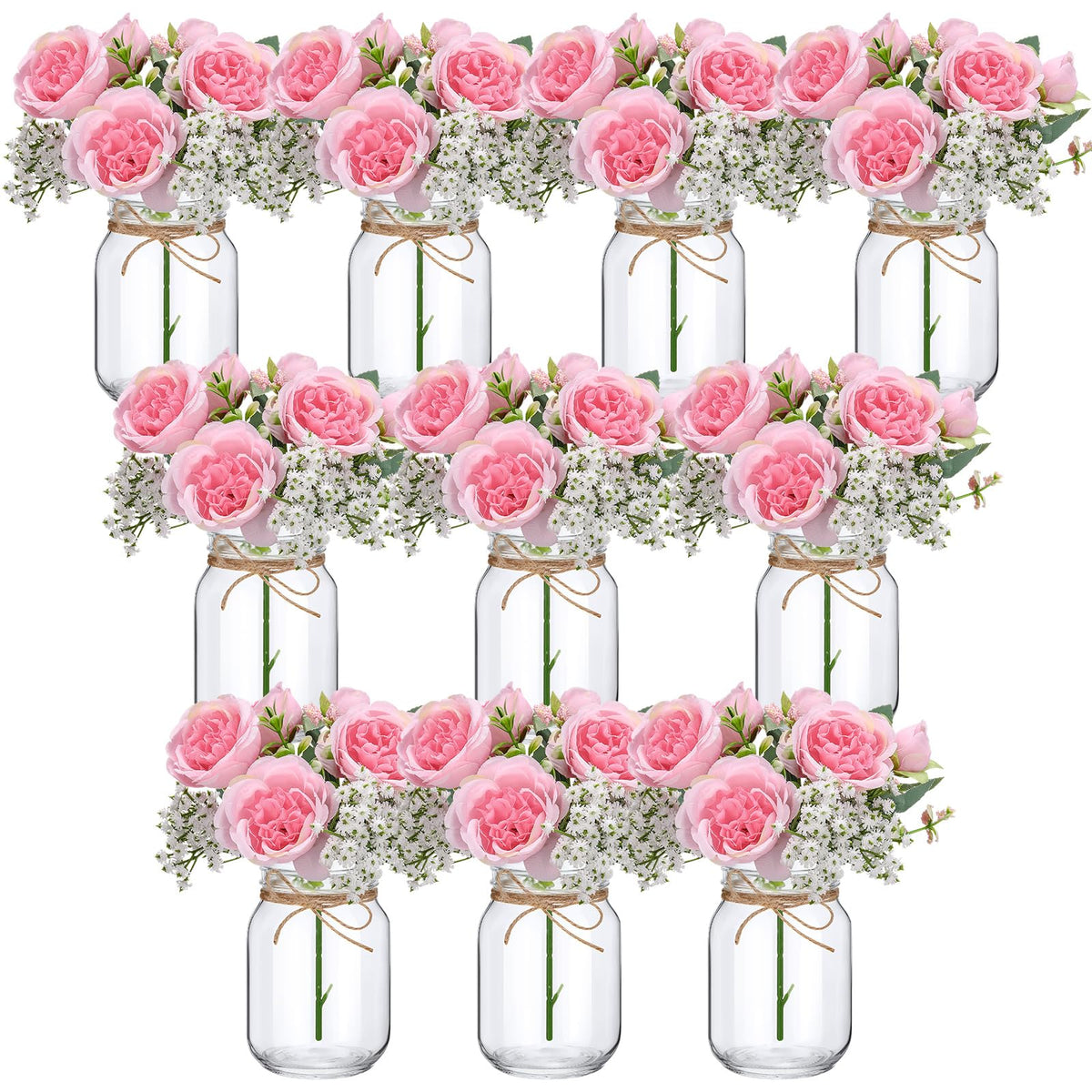 XunYee 10 Set Mason Jars for Centerpieces,White,Rose