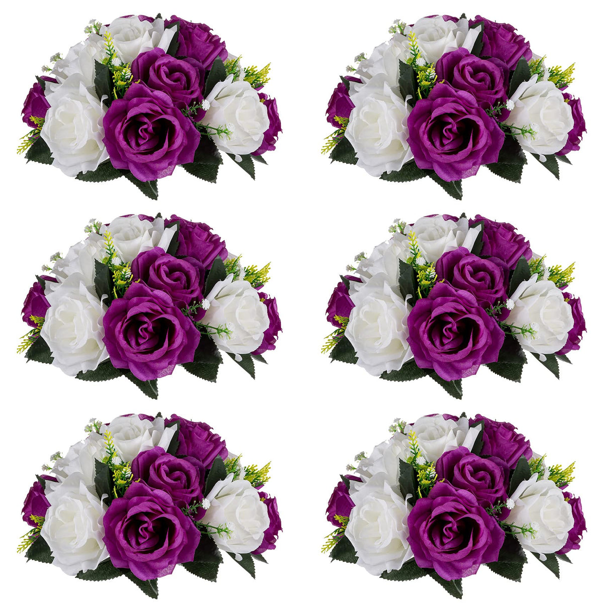 Nuptio Artificial Flower Centrepieces for Tables - 6 Pcs Burgundy & Dusty Rose & Creamy White Fake Flowers Roses Balls 9.5in Diam - Silk Faux Rose Arrangement for Wedding Party Centerpiece Table Decor