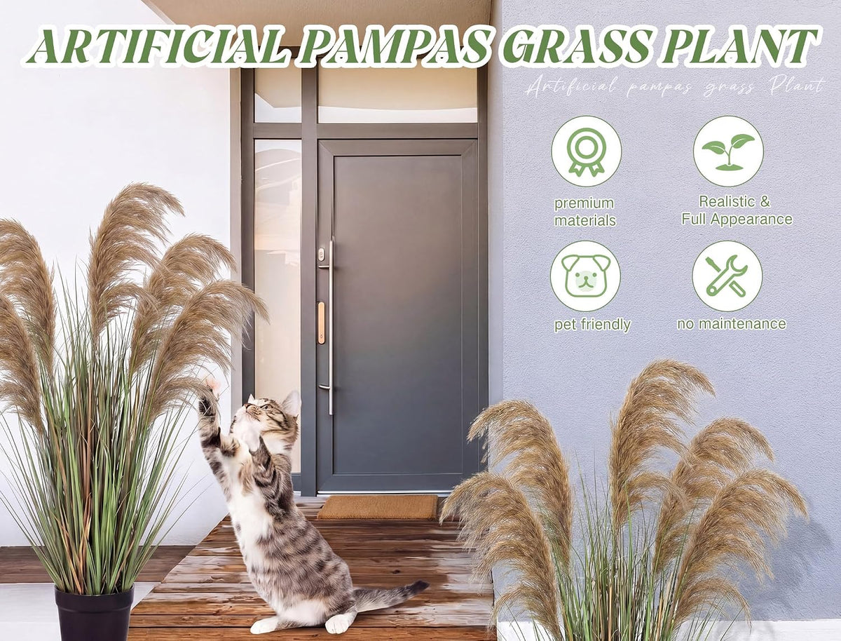 Jexine 2 Pcs Pampas Grass Potted Plants 4 ft Tall Artificial Grass Potted Artificial Greenery Floor Plants Tall in Pot for Housewarming Gift House Garden Bathroom Lobby Outdoor Decoration (Fall)