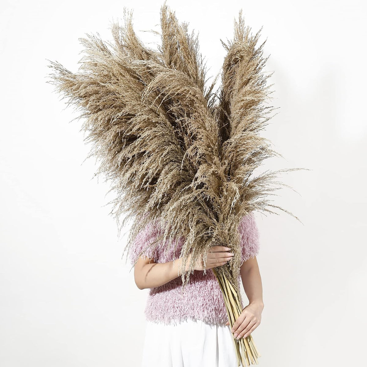 Wertuirk 9 Stems Dried Pampas Grass Decor Tall 48''/4 FT