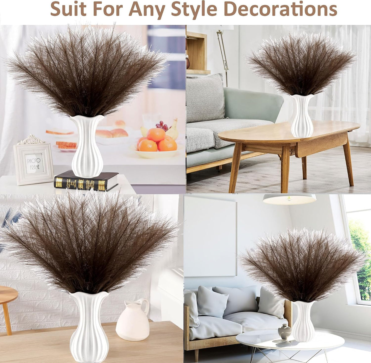 30PCS Dark Brown Faux Pampas Grass 17" for Vase Filler