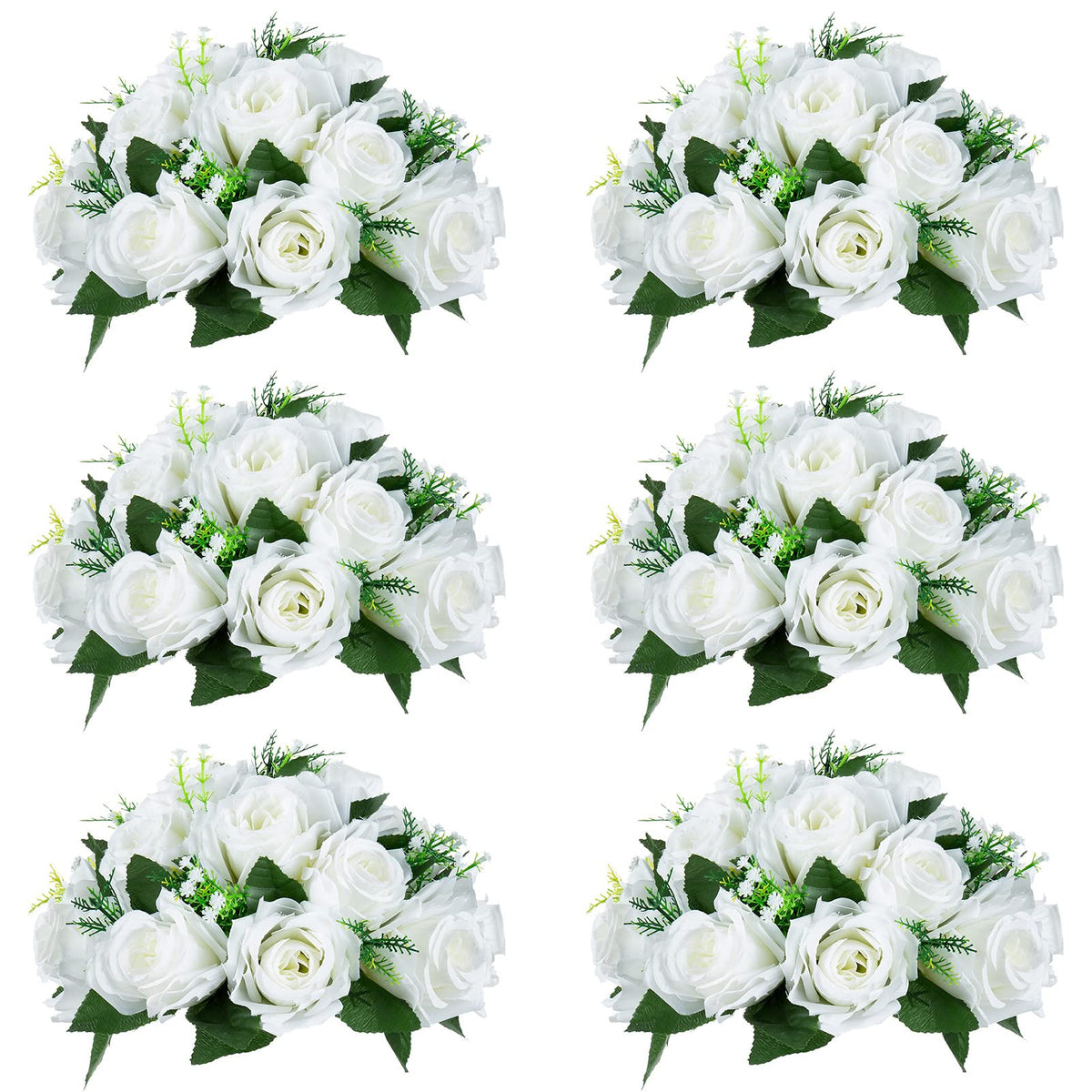 Nuptio Artificial Flower Centrepieces for Tables - 6 Pcs Burgundy & Dusty Rose & Creamy White Fake Flowers Roses Balls 9.5in Diam - Silk Faux Rose Arrangement for Wedding Party Centerpiece Table Decor