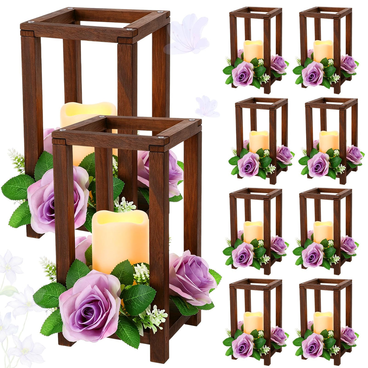Hushee 30 Pcs Wooden Wedding Lantern Centerpiece, Red Rose, Brown