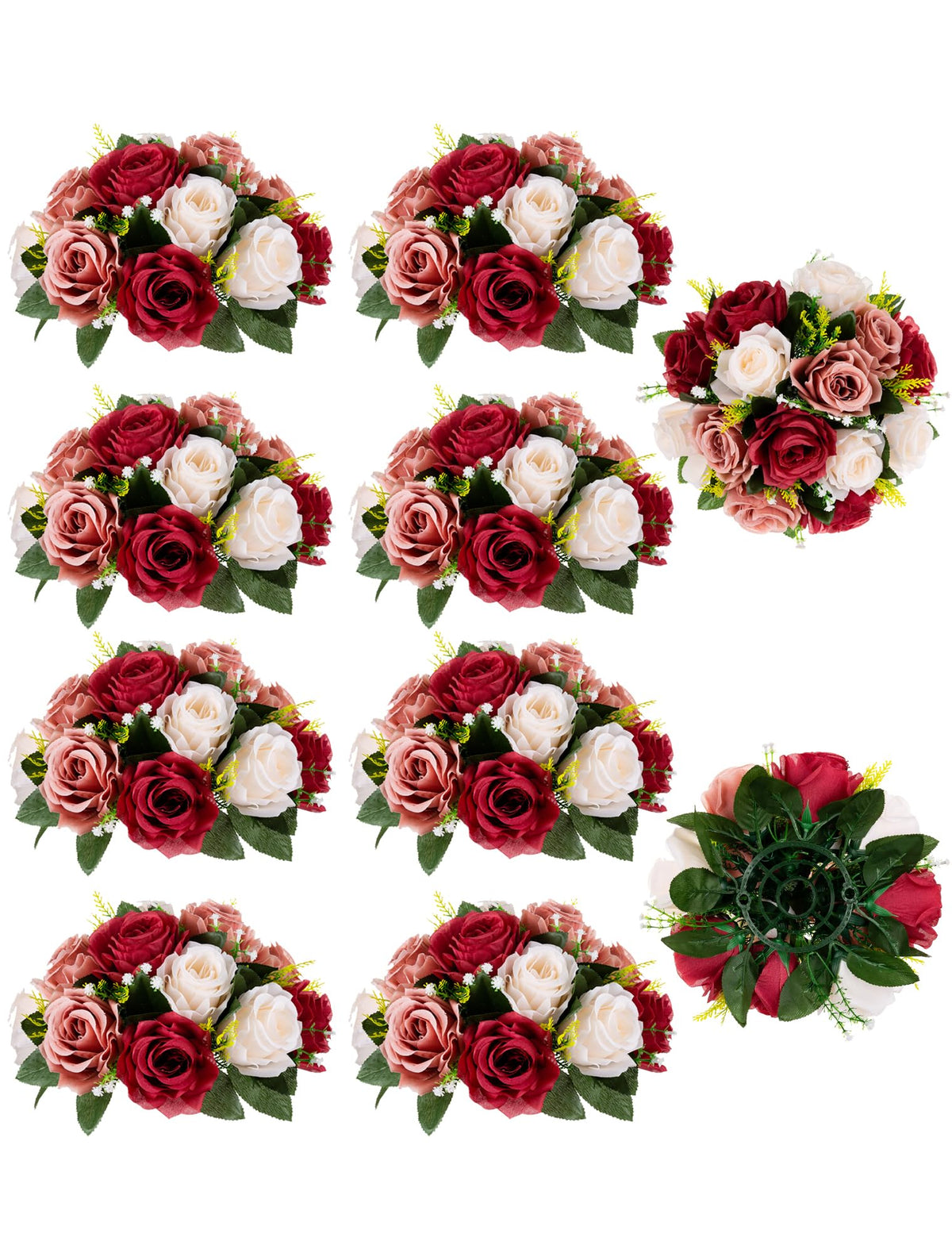 BLOSMON Faux Flower Centerpieces for Wedding Tables, 10 Pcs, Crimson Red