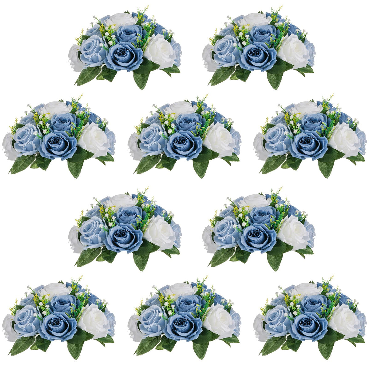 Nuptio Artificial Flower Centrepieces for Tables - 6 Pcs Burgundy & Dusty Rose & Creamy White Fake Flowers Roses Balls 9.5in Diam - Silk Faux Rose Arrangement for Wedding Party Centerpiece Table Decor