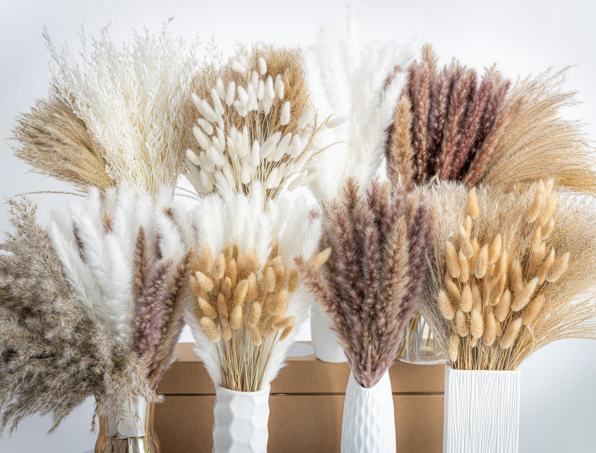 96PCS Natural Dried Pampas Grass Boho Home Decor Bouquet Phragmites Dried Flowers Bouquet for Wedding Floral Arrangements Living Room Decorations (96PCS)