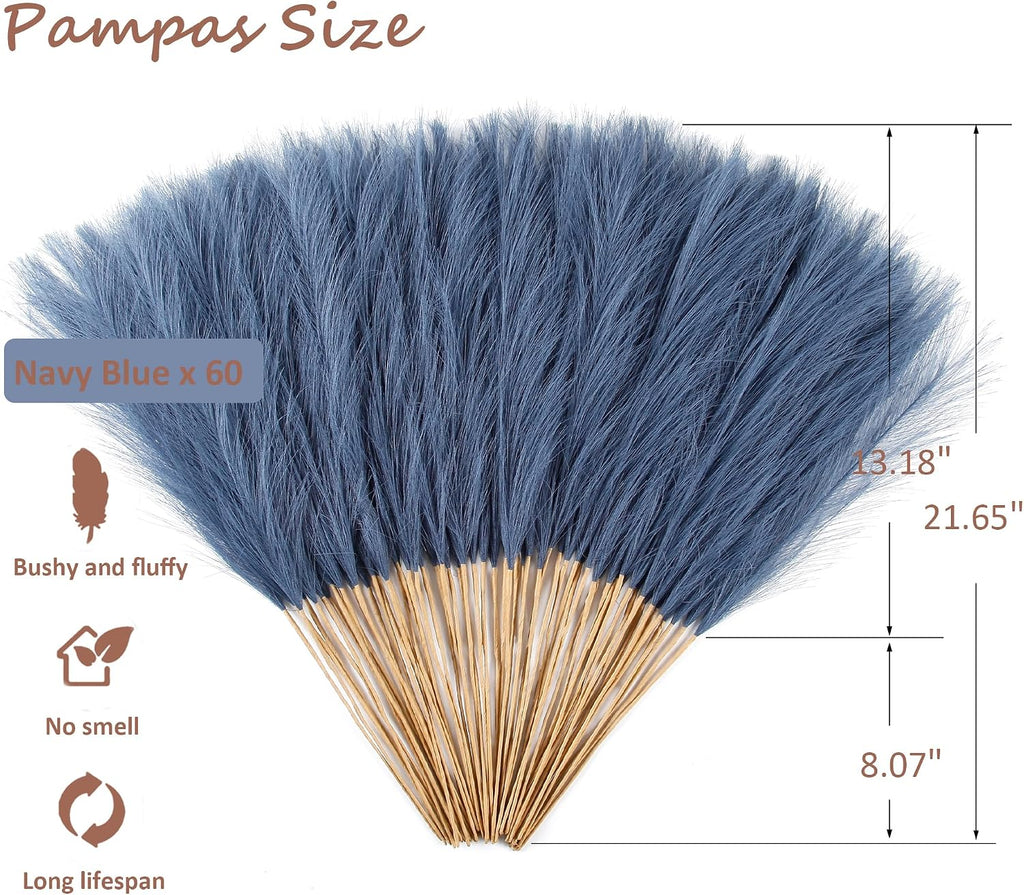 Navy Blue Faux Pampas 60PCS 21.7" for Boho Vase Filler Decor
