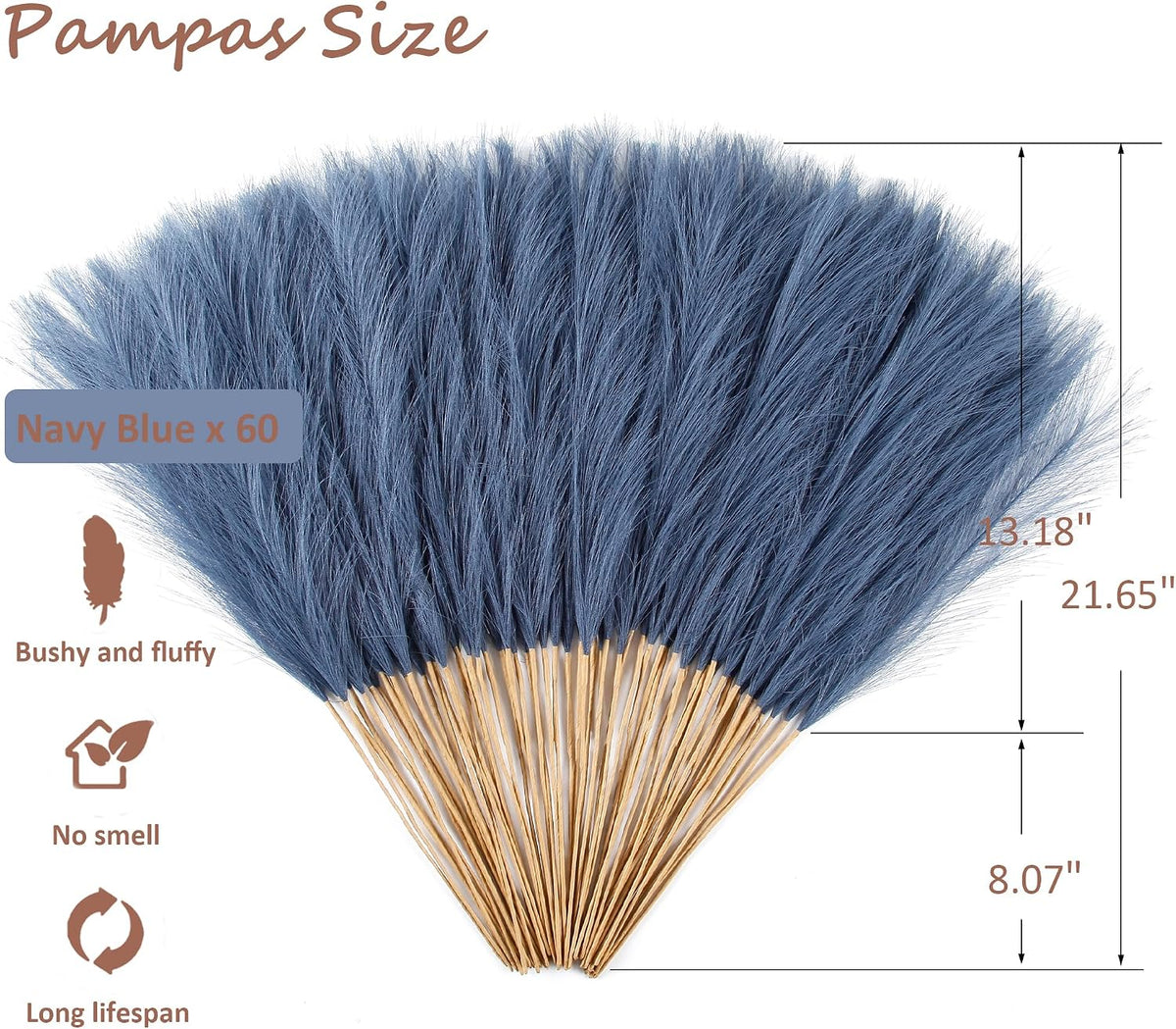 Navy Blue Faux Pampas 60PCS 21.7" for Boho Vase Filler Decor