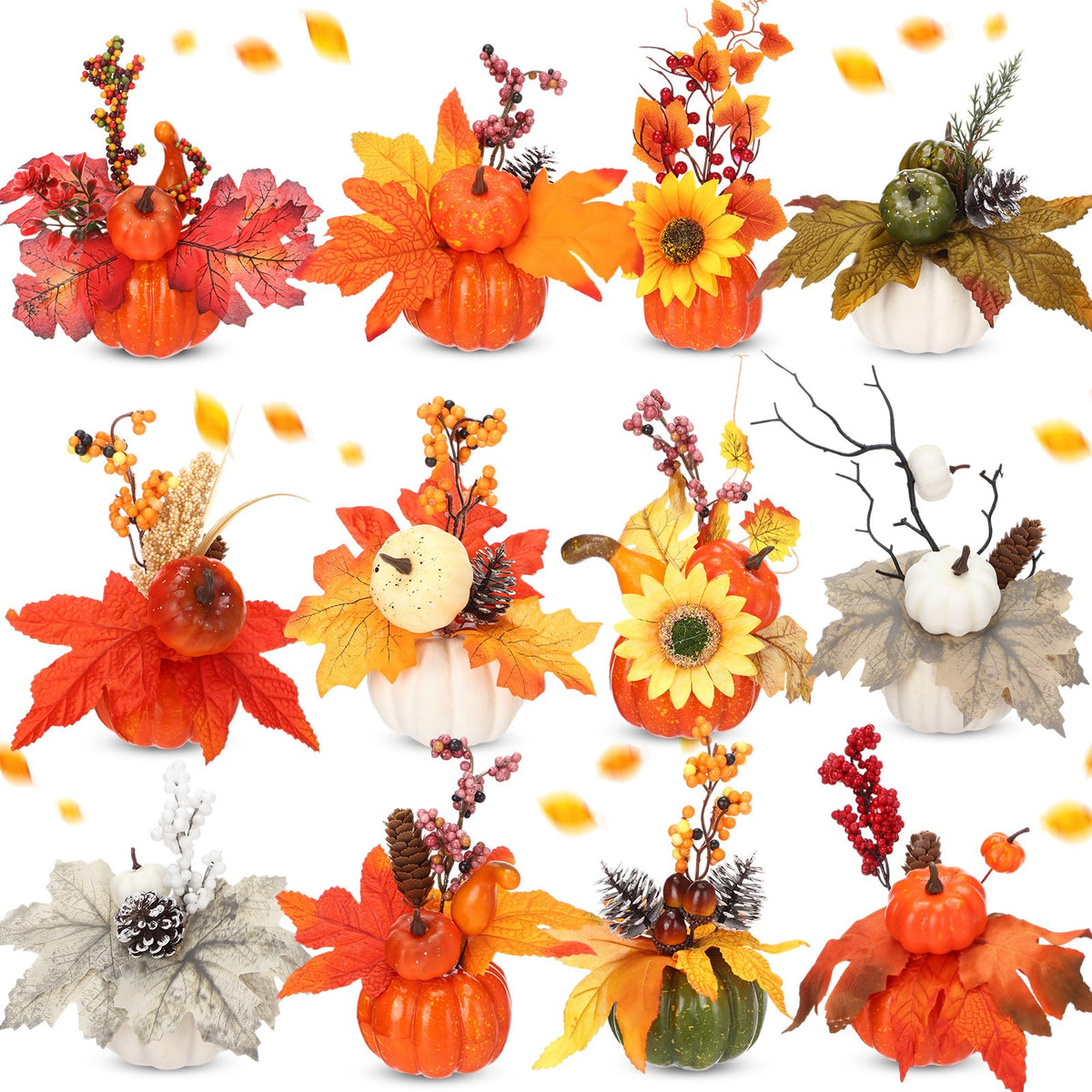 Canlierr 6 Pcs Small Fall Pumpkin Table Centerpiece with Artificial Flower