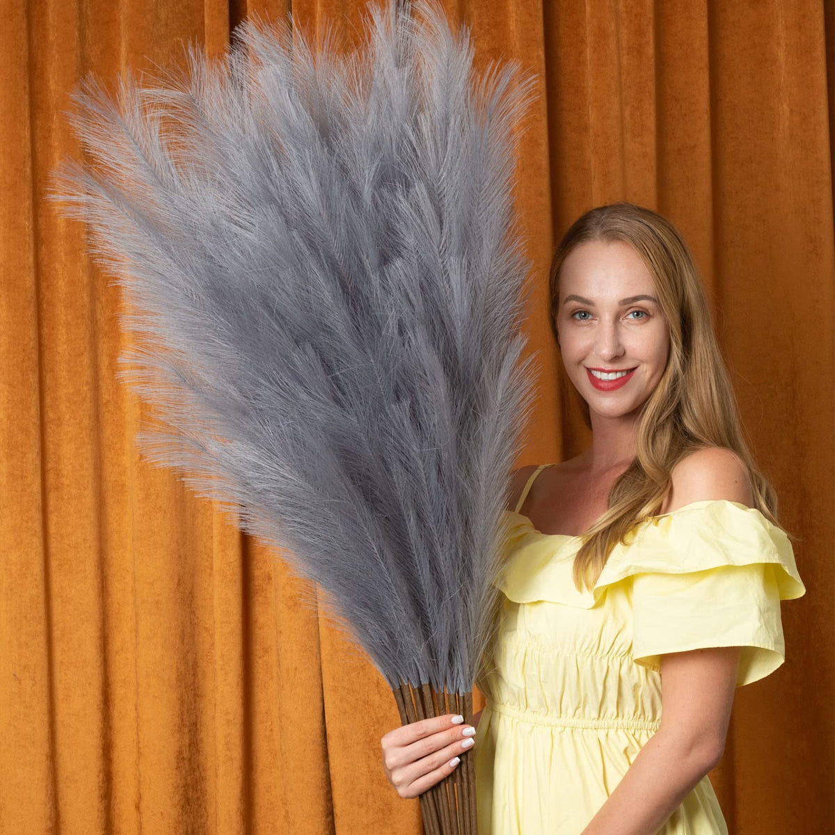 Pampas Grass Decor Tall, 43"/110cm Faux Pampas Grass 6 Stems Large Pompass Grass Branches Tall Bulk Boho Flower Arrangement for Home Room Wedding Party Decor(Purple)