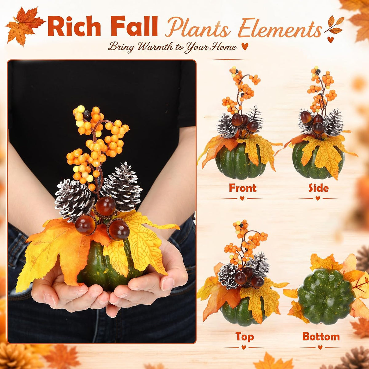 Canlierr 6 Pcs Small Fall Pumpkin Table Centerpiece with Artificial Flower