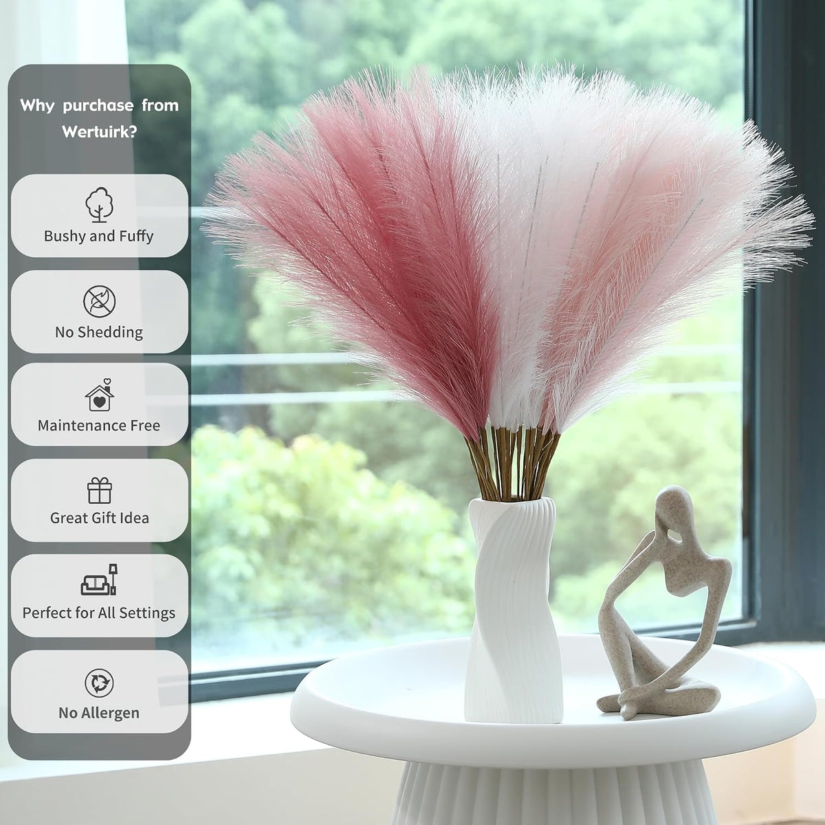 Wertuirk 30pcs Faux Pampas Grass - 24 Inch Pink Pampas Grass Home Decor