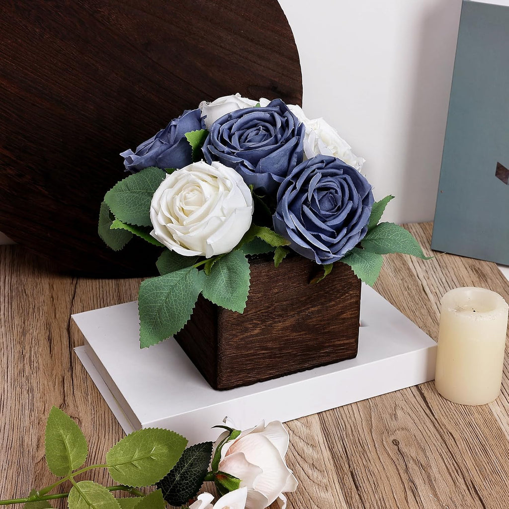 Dusty Blue & White Dining Table Centerpiece Set of 6, Pre-Made