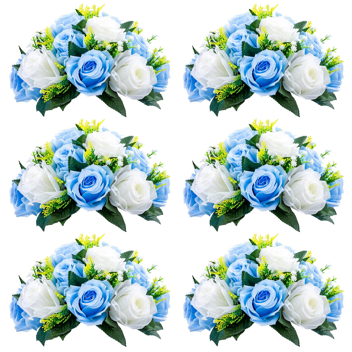 Nuptio Artificial Flower Centrepieces for Tables - 6 Pcs Burgundy & Dusty Rose & Creamy White Fake Flowers Roses Balls 9.5in Diam - Silk Faux Rose Arrangement for Wedding Party Centerpiece Table Decor